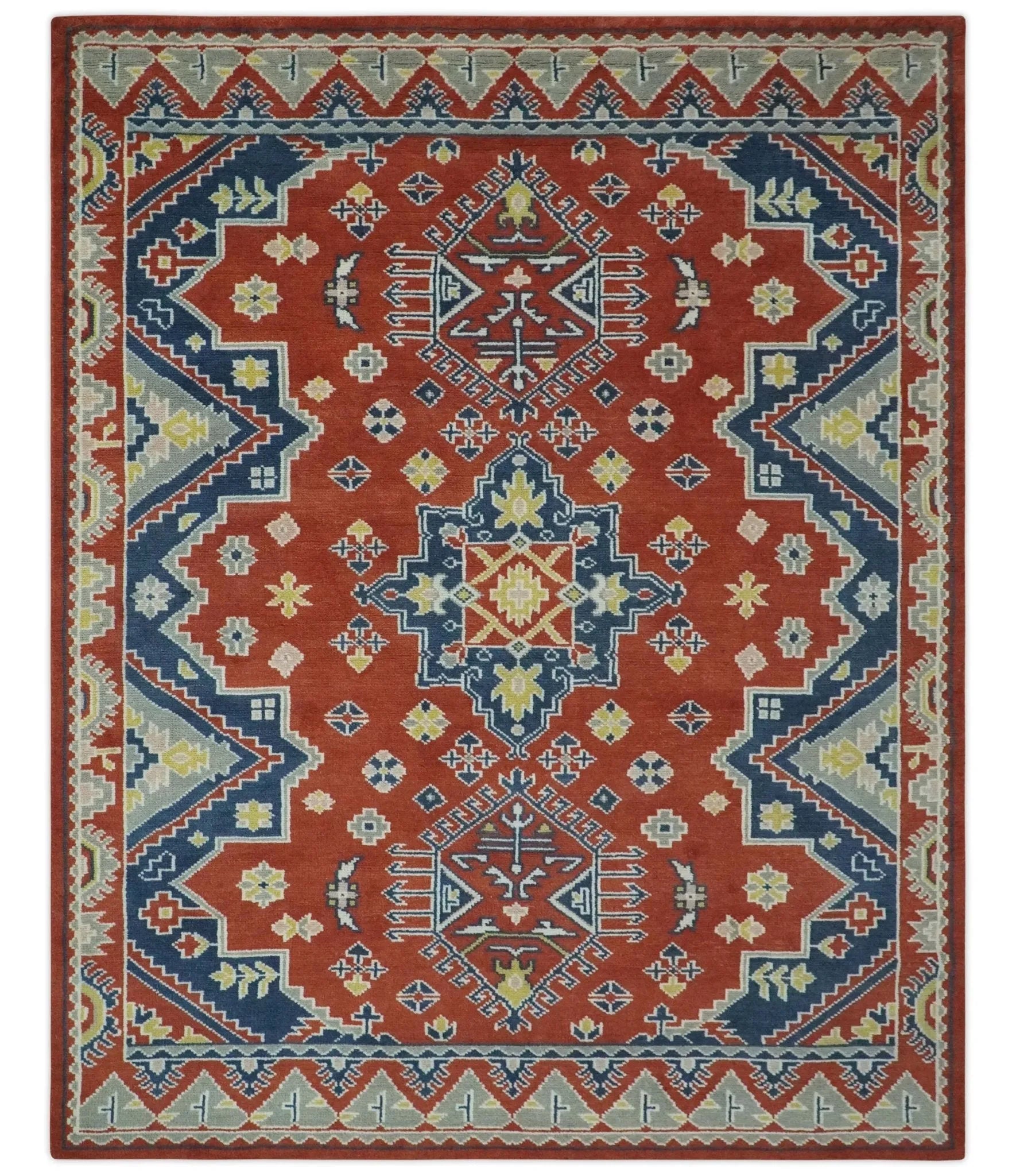 Custom Made Red, Gray and Mustard Traditional Hand knotted wool Area Rug