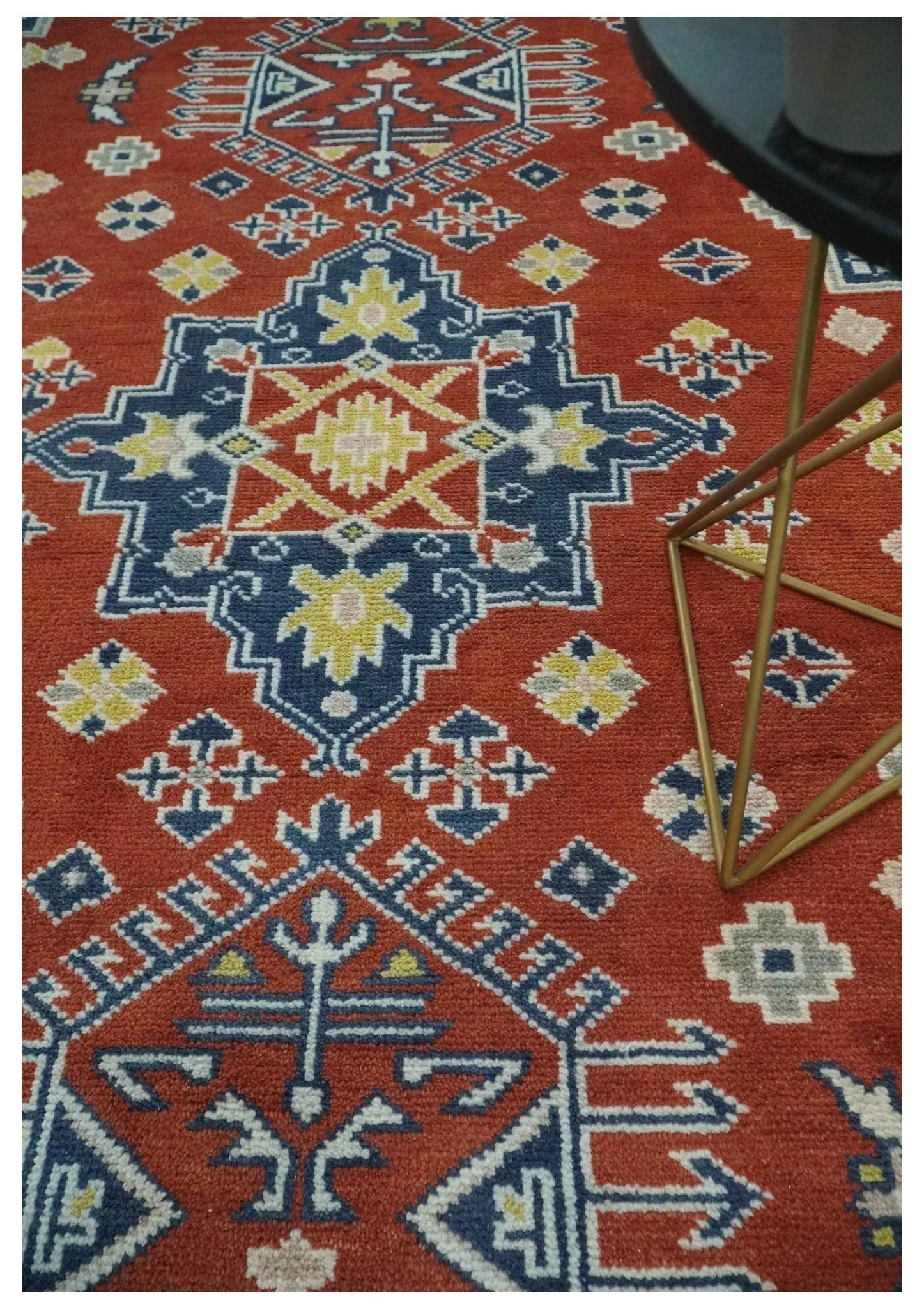 Custom Made Red, Gray and Mustard Traditional Hand knotted wool Area Rug