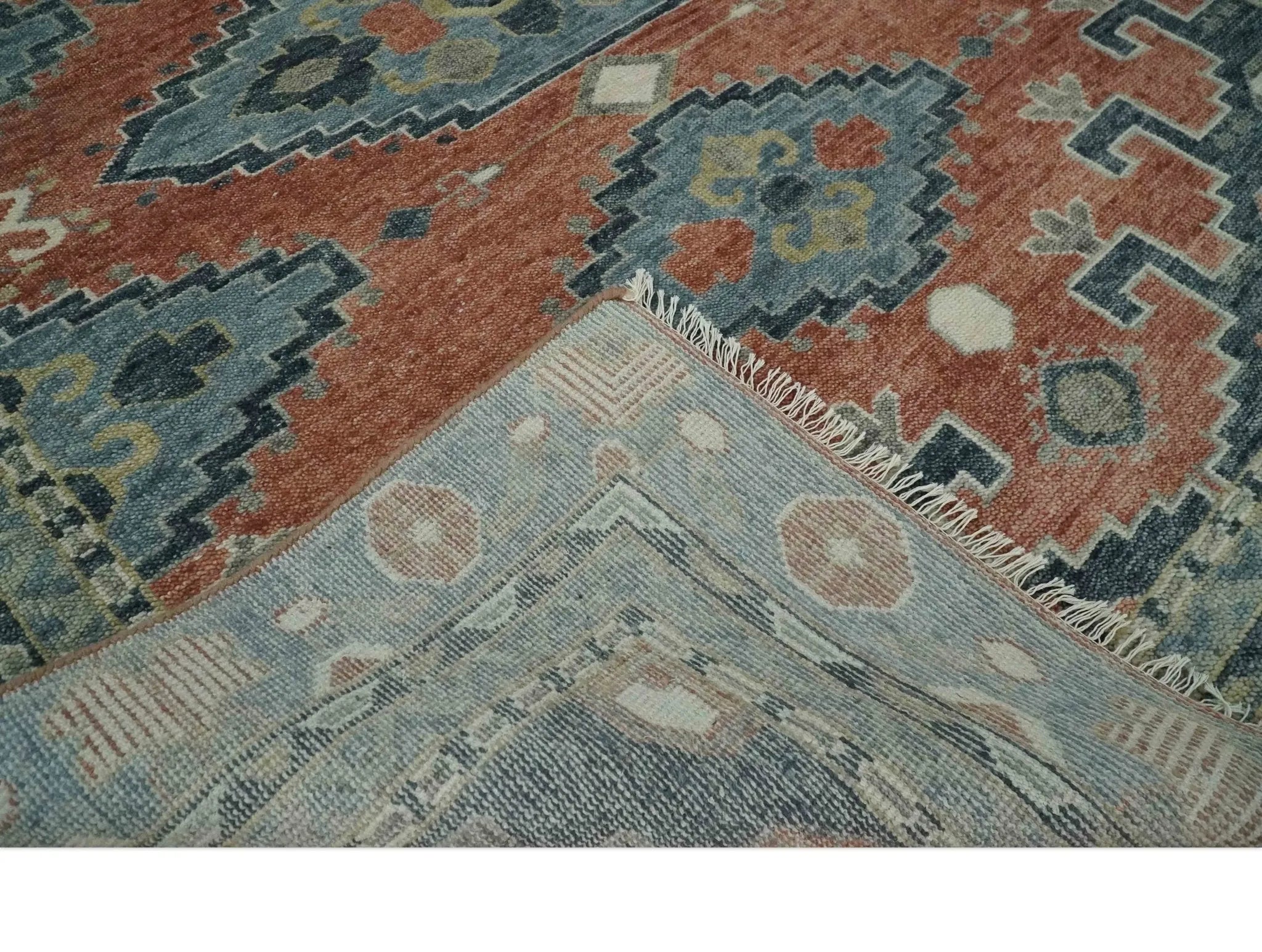 Custom Made Rust and Gray Traditional Hand knotted Multi Size wool Area Rug