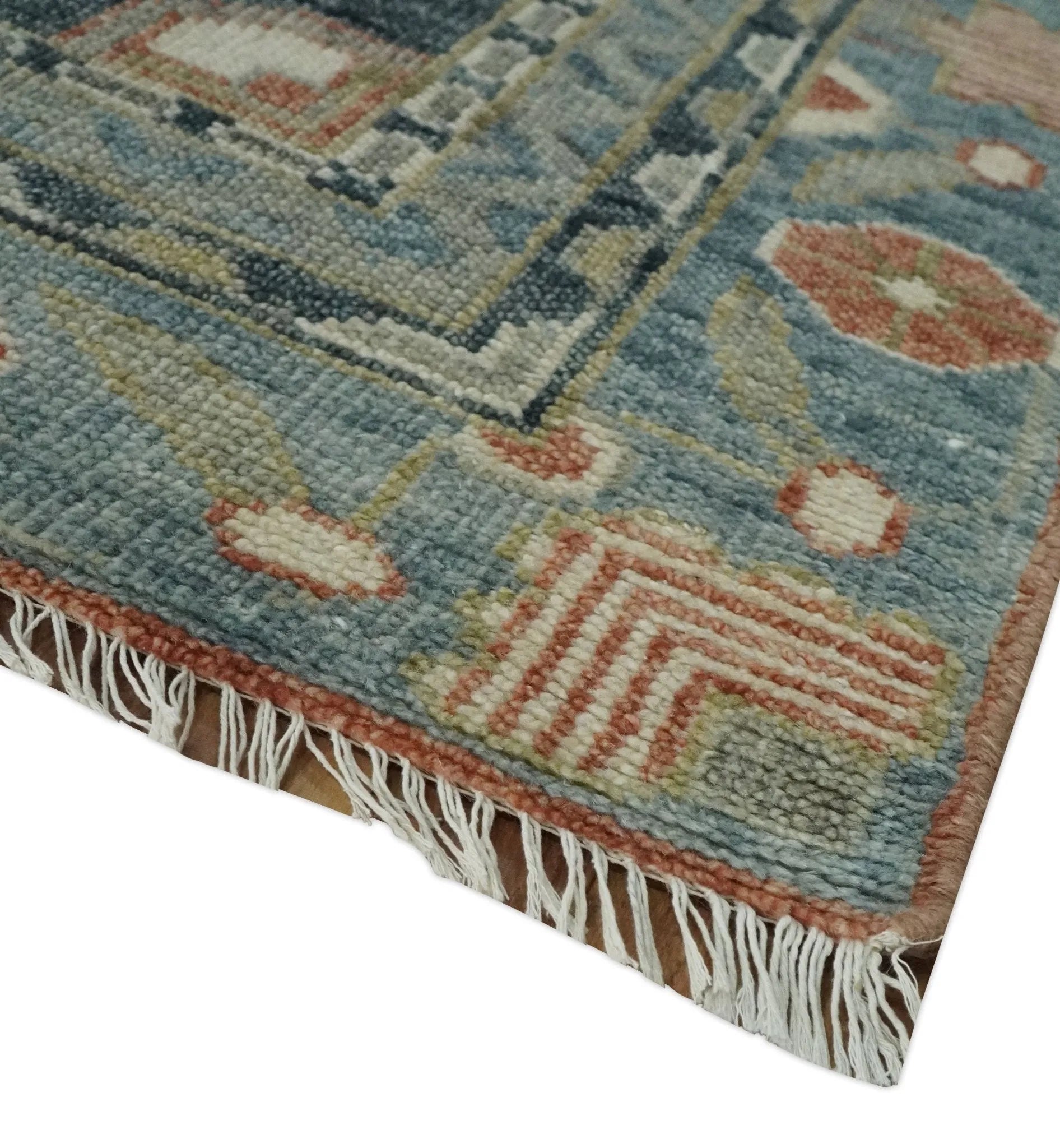 Custom Made Rust and Gray Traditional Hand knotted Multi Size wool Area Rug