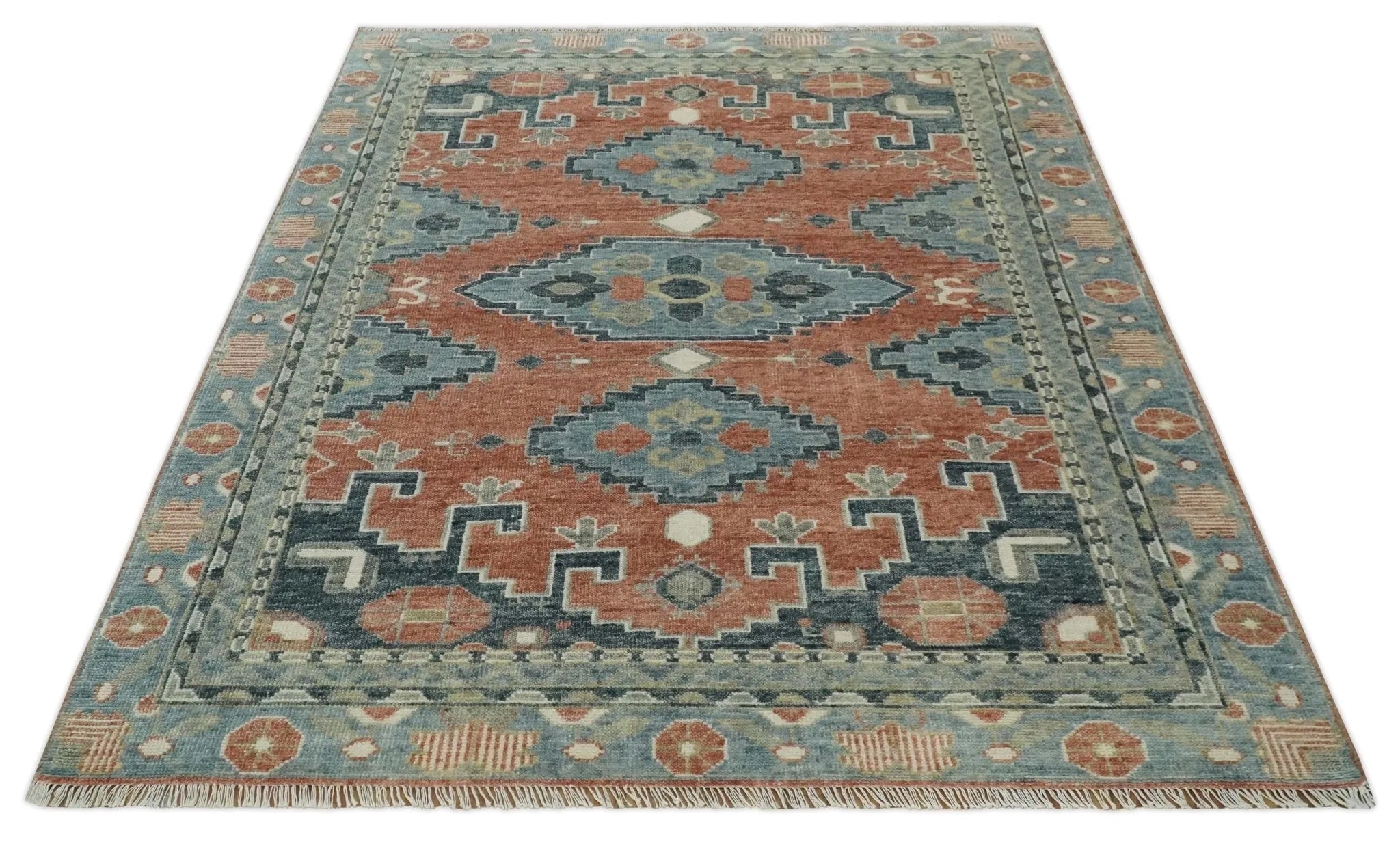 Custom Made Rust and Gray Traditional Hand knotted Multi Size wool Area Rug