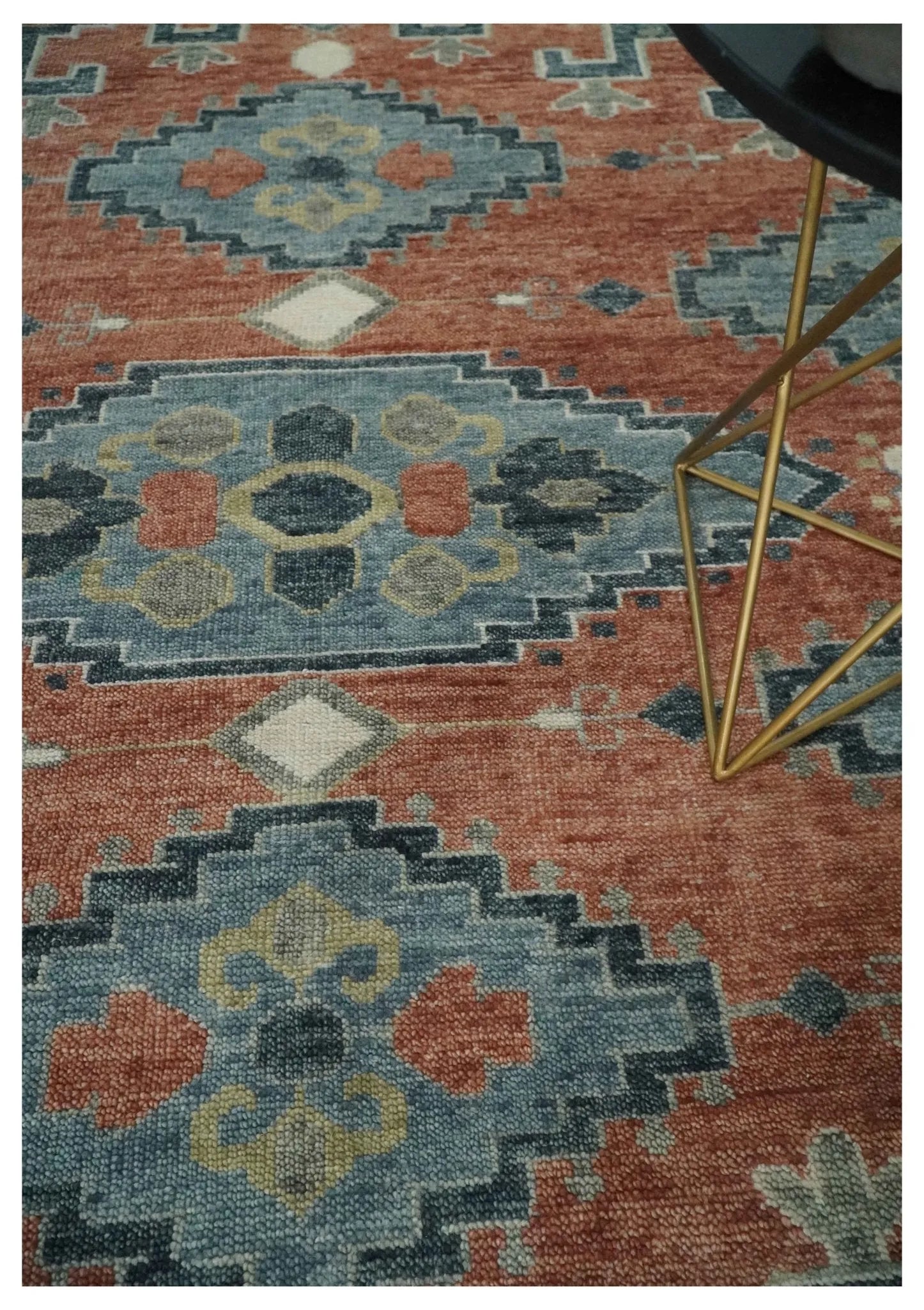 Custom Made Rust and Gray Traditional Hand knotted Multi Size wool Area Rug