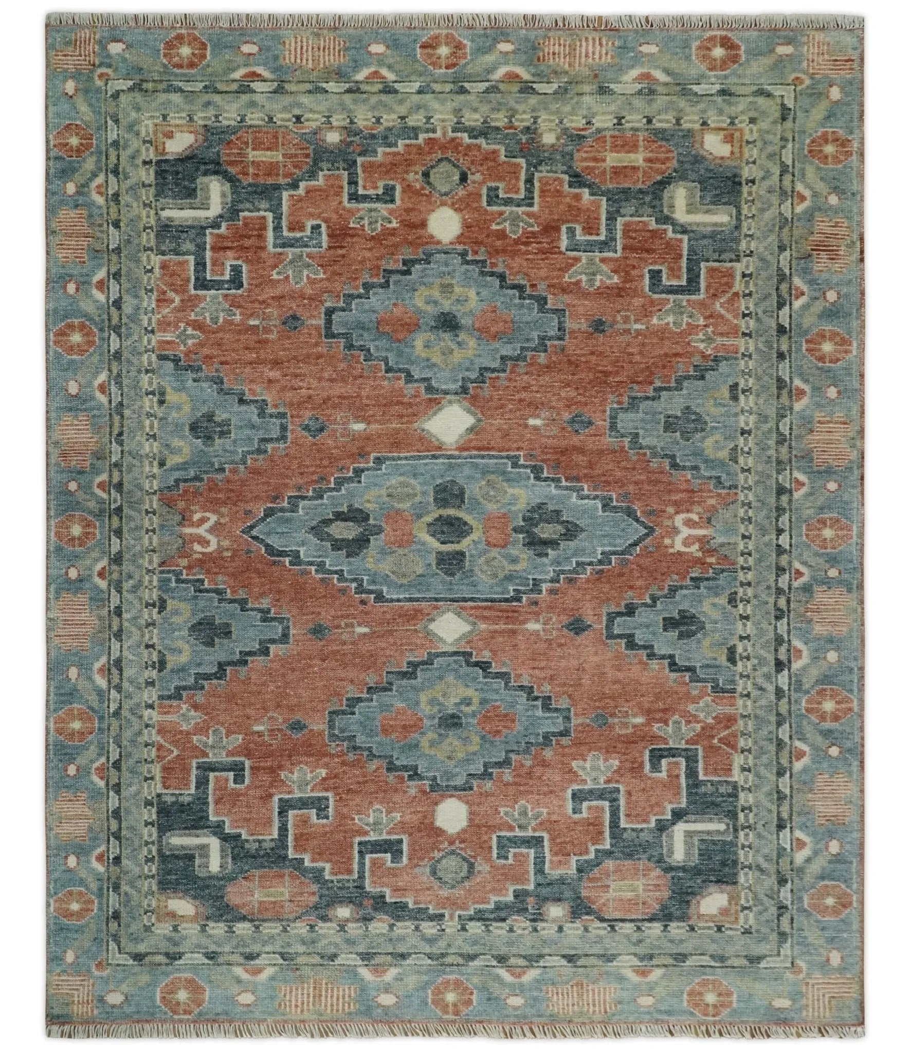 Custom Made Rust and Gray Traditional Hand knotted Multi Size wool Area Rug