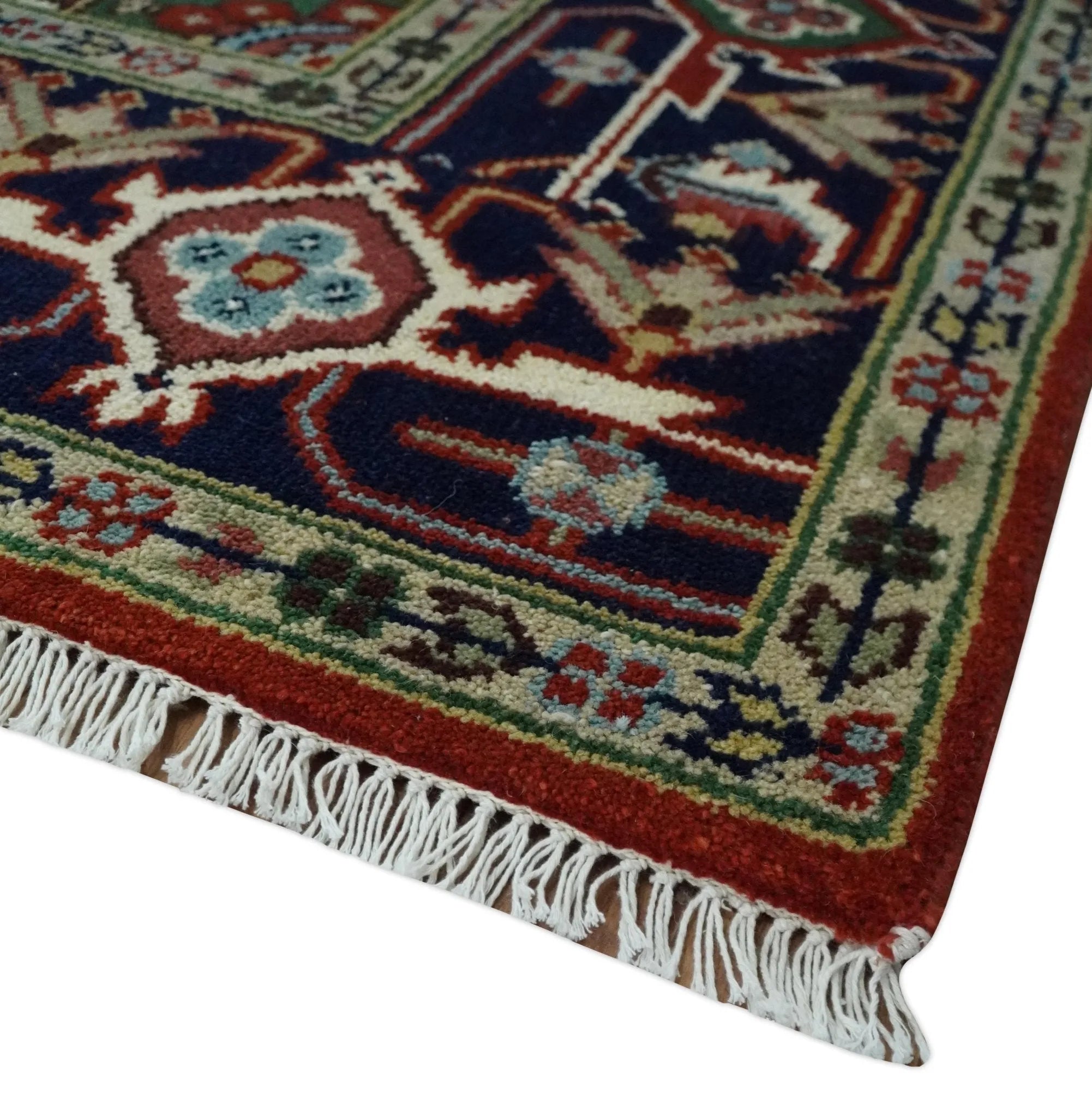 Custom Made Rust, Mustard, Ivory and Blue Hand Knotted Traditional Wool Area Rug