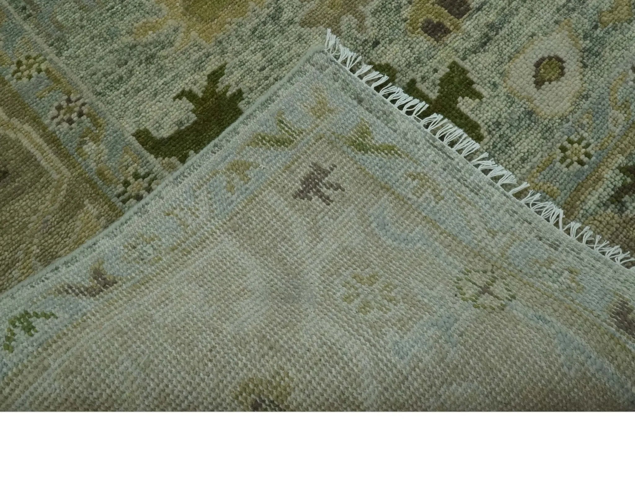 Custom Made Silver and Green Hand Knotted Traditional Oushak wool area rug