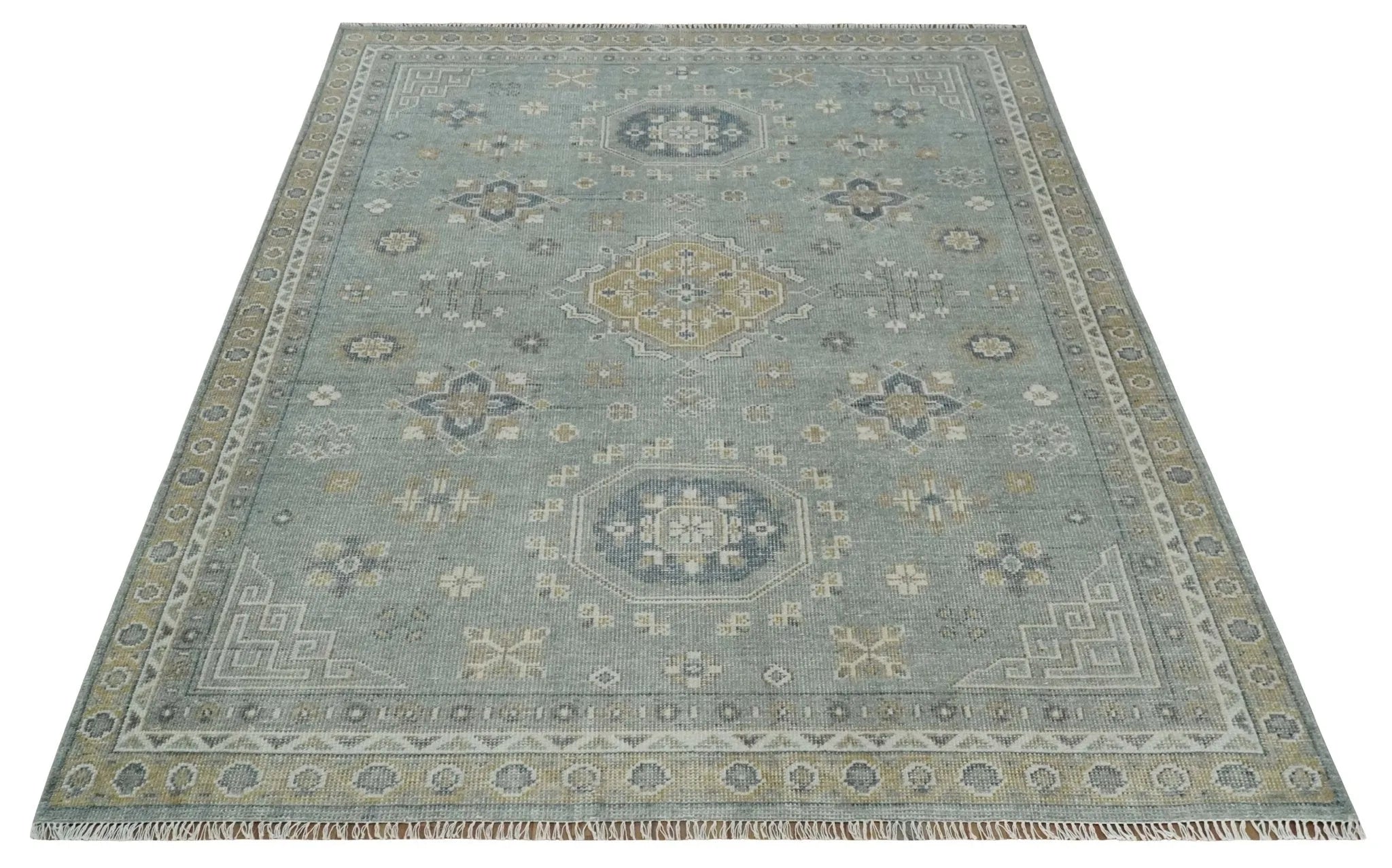 Custom Made Silver, Beige and Charcoal Traditional Hand knotted Mamluk design wool Area Rug