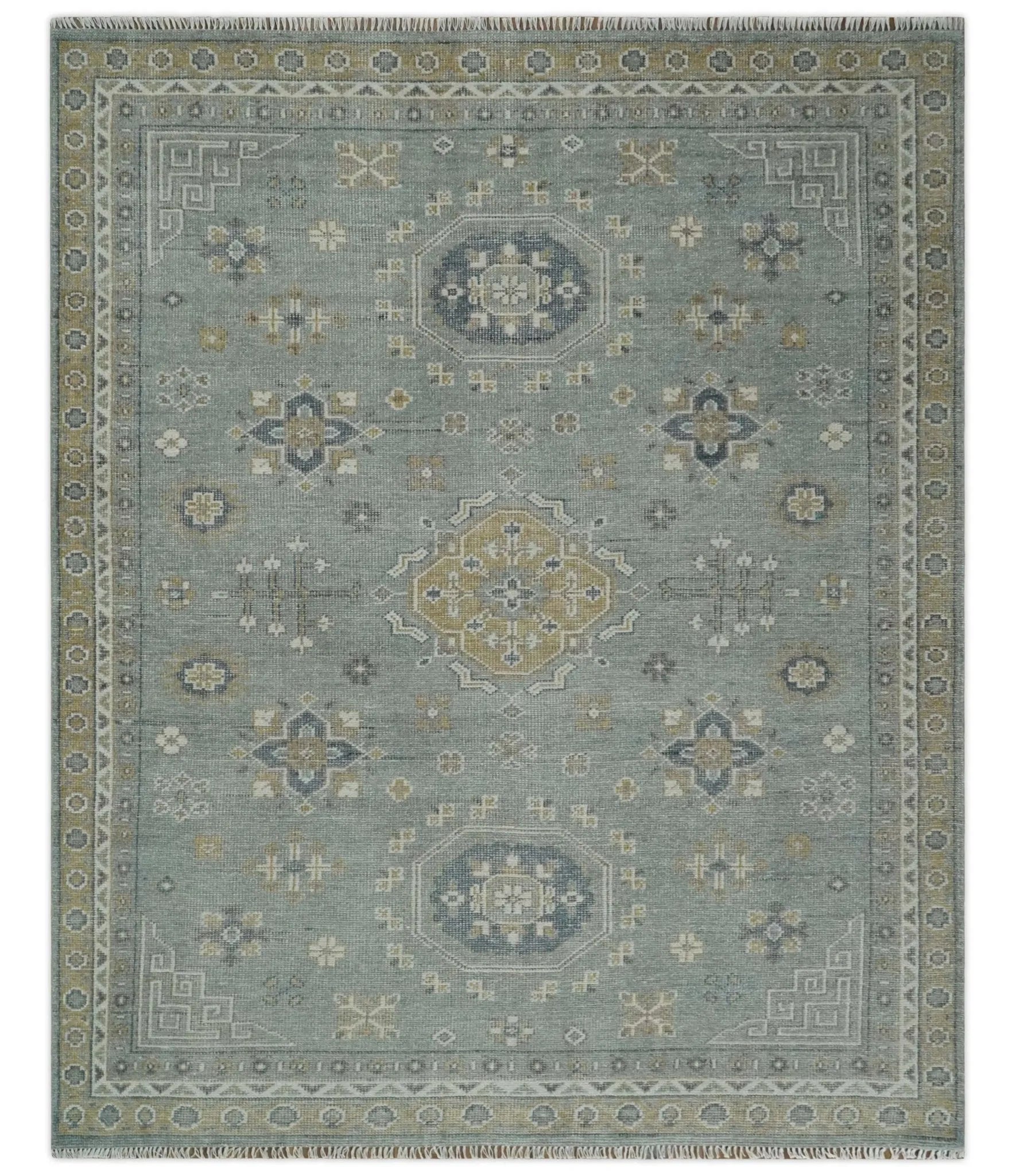 Custom Made Silver, Beige and Charcoal Traditional Hand knotted Mamluk design wool Area Rug