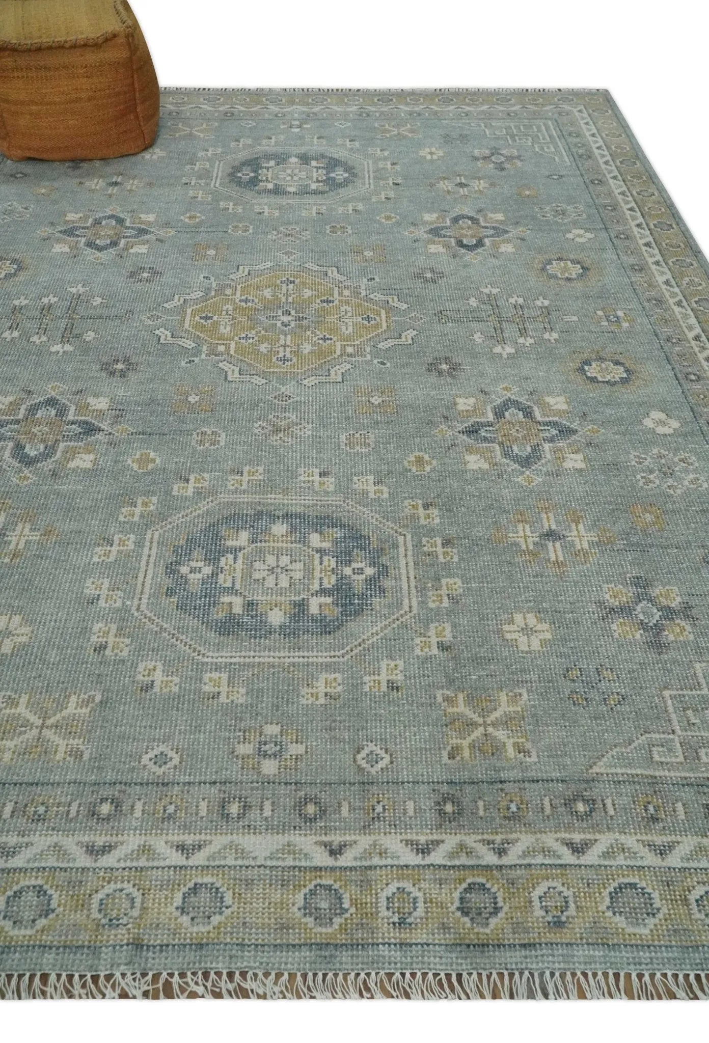 Custom Made Silver, Beige and Charcoal Traditional Hand knotted Mamluk design wool Area Rug