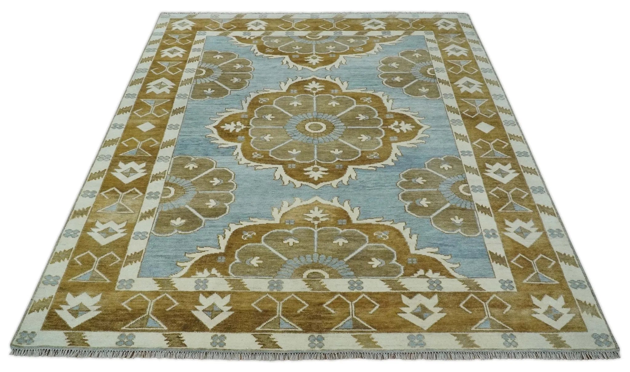 Custom Made Silver, Olive and Ivory Traditional Medallion Large Floral Design Hand knotted wool Area Rug