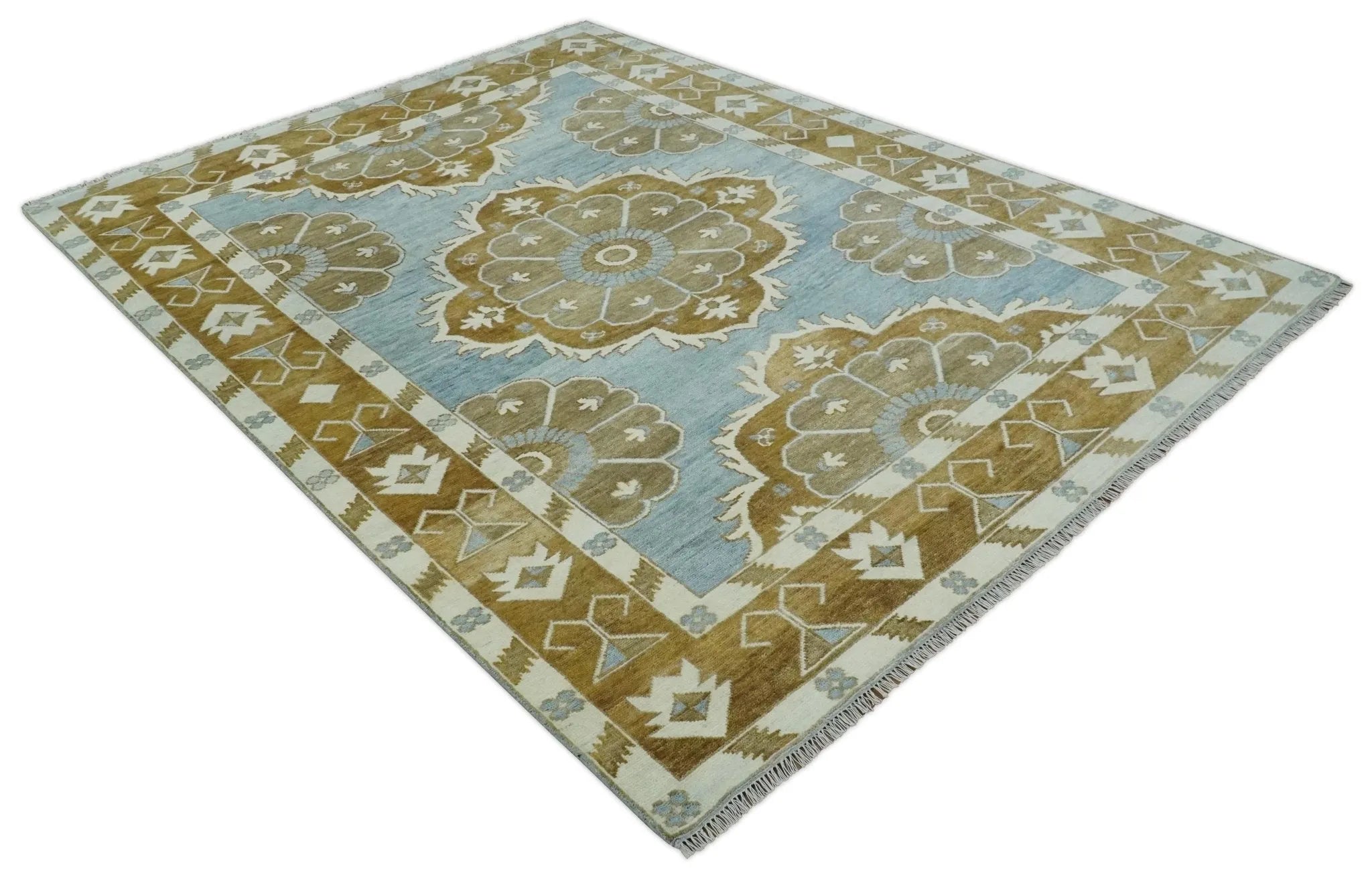 Custom Made Silver, Olive and Ivory Traditional Medallion Large Floral Design Hand knotted wool Area Rug