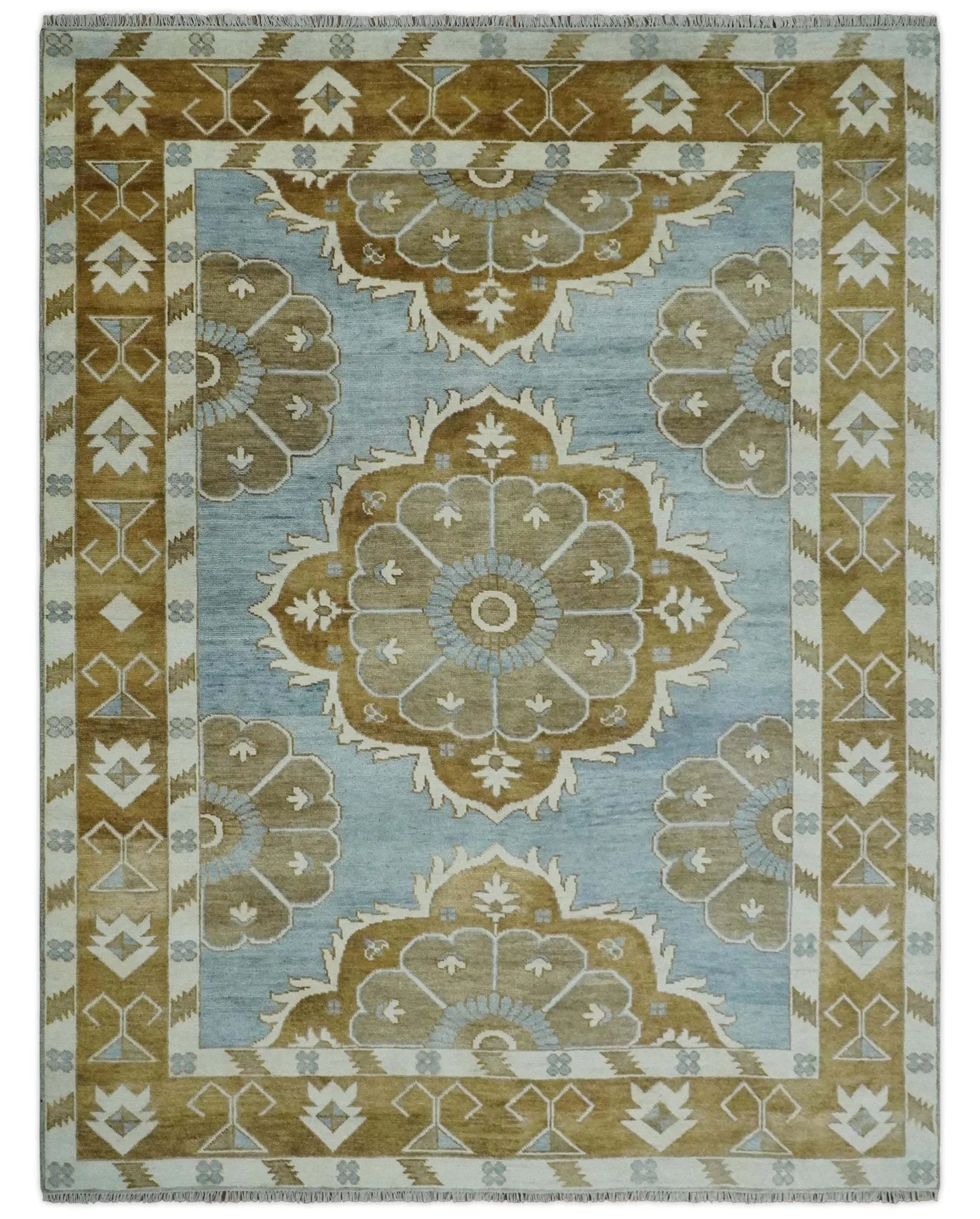 Custom Made Silver, Olive and Ivory Traditional Medallion Large Floral Design Hand knotted wool Area Rug