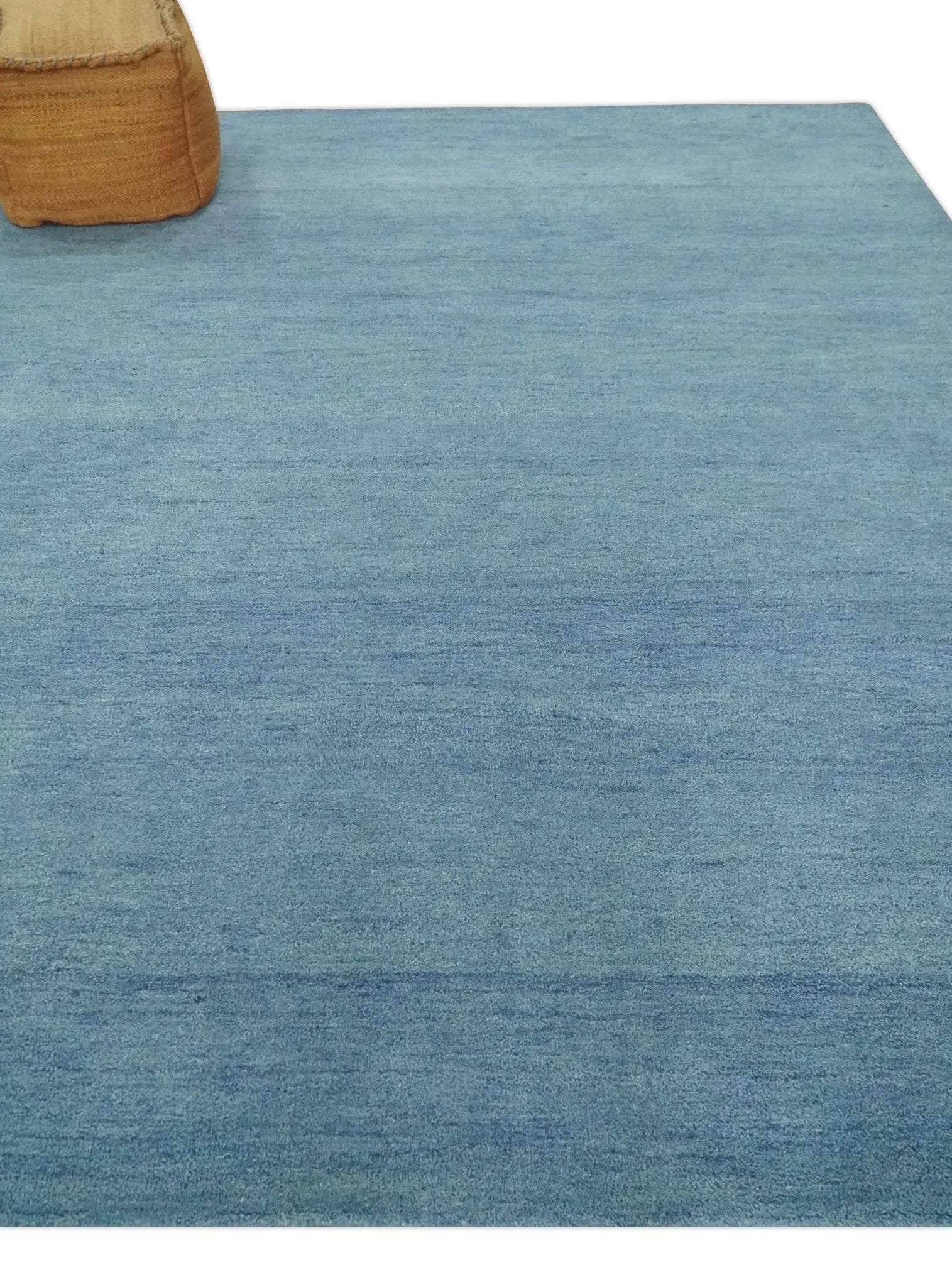 Custom Made Solid Plane Light Blue Woolen Hand Tufted wool area Rug