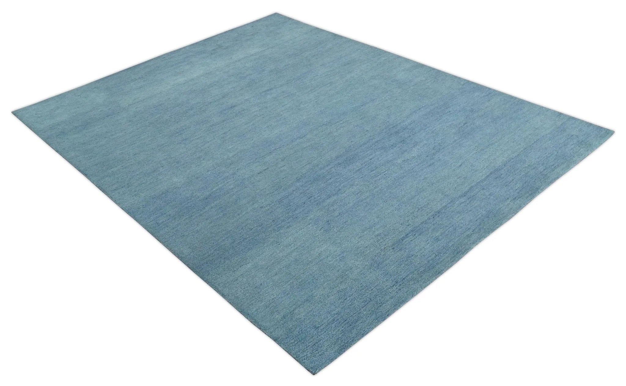 Custom Made Solid Plane Light Blue Woolen Hand Tufted wool area Rug