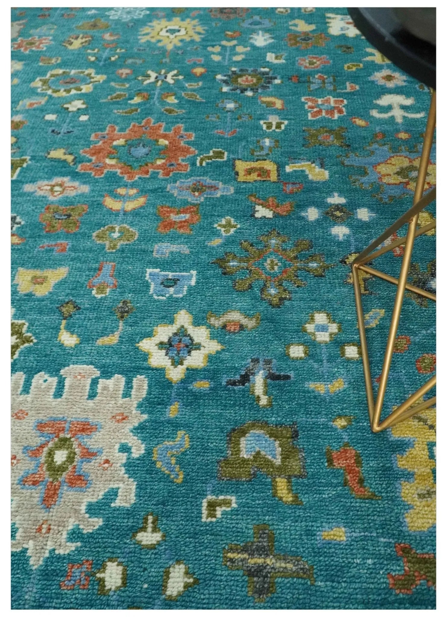 Custom Made Teal and Ivory Hand knotted Traditional Oushak wool Area Rug