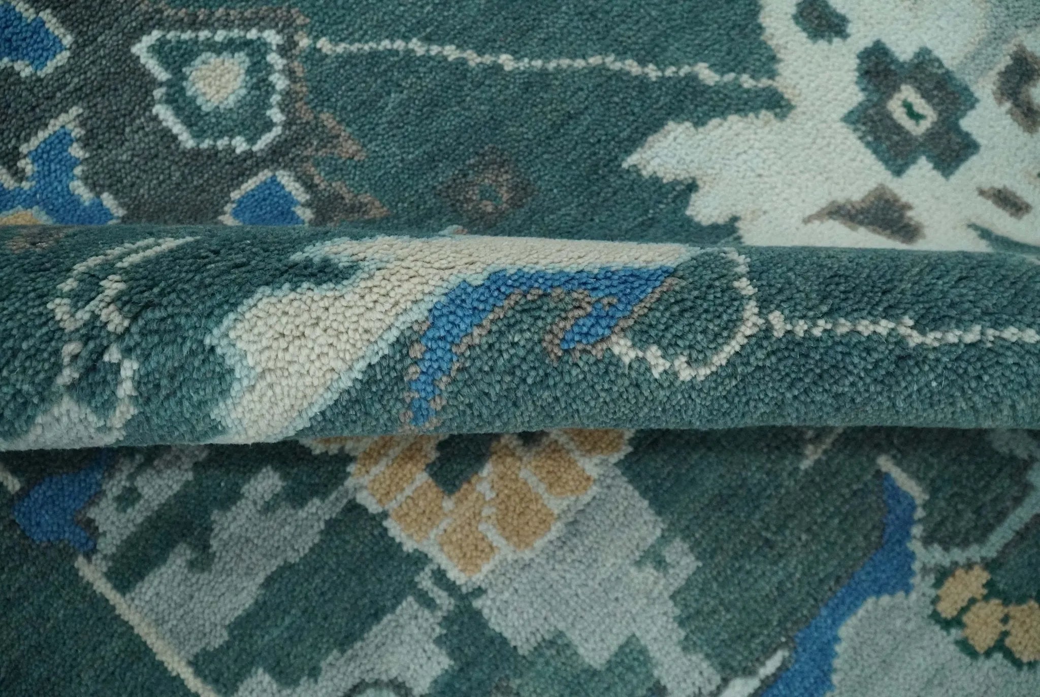 Custom Made Teal and Silver Traditional Oriental Oushak wool Area Rug