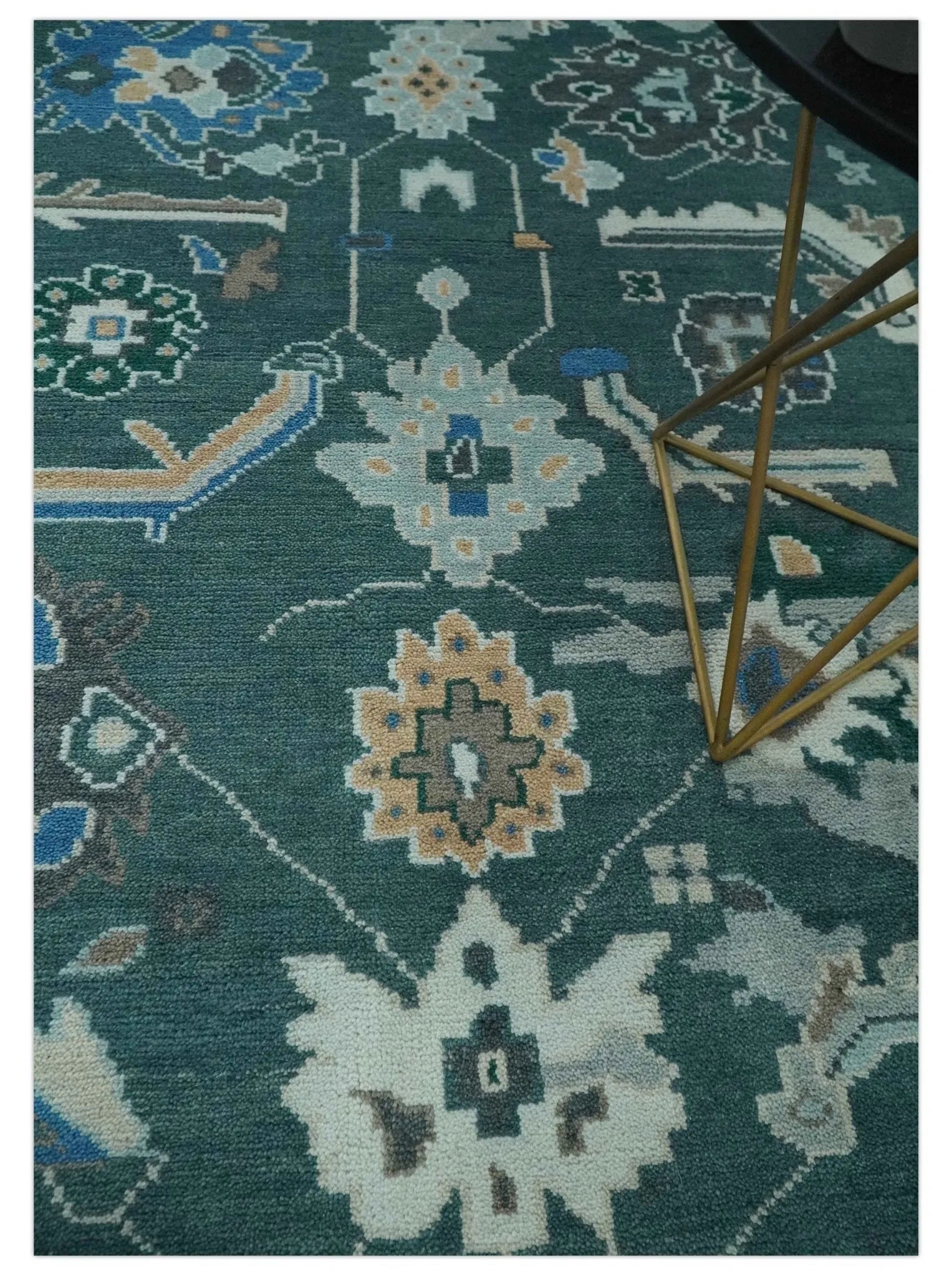 Custom Made Teal and Silver Traditional Oriental Oushak wool Area Rug