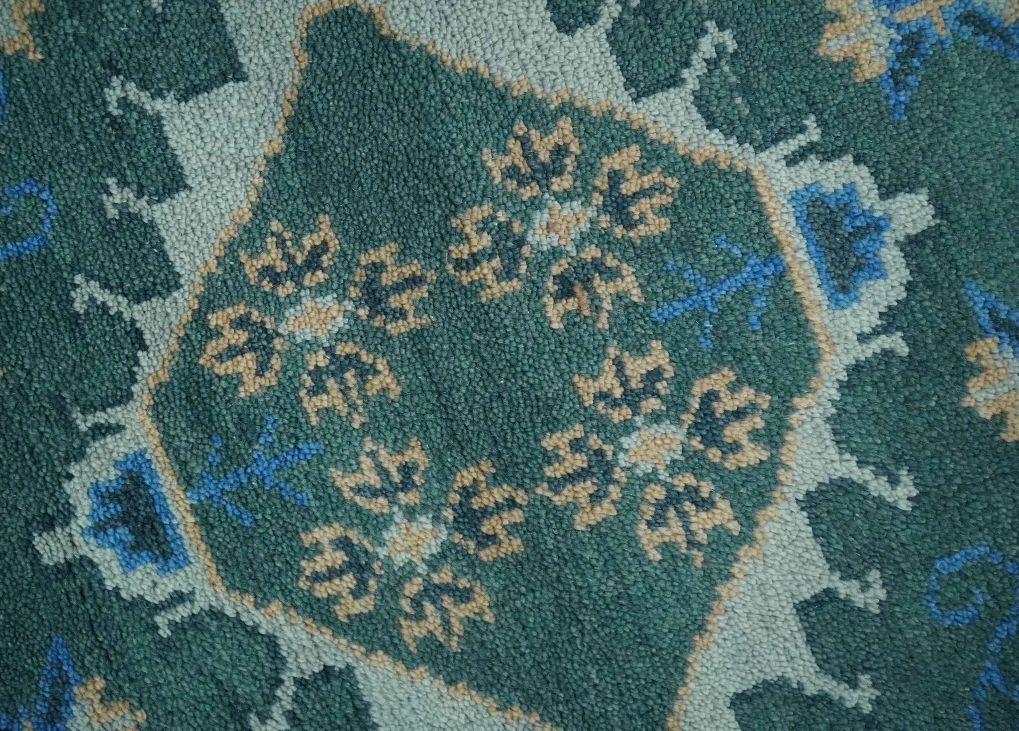 Custom Made Teal, Blue, Peach and Silver Hand Knotted Traditional Heriz wool Area Rug