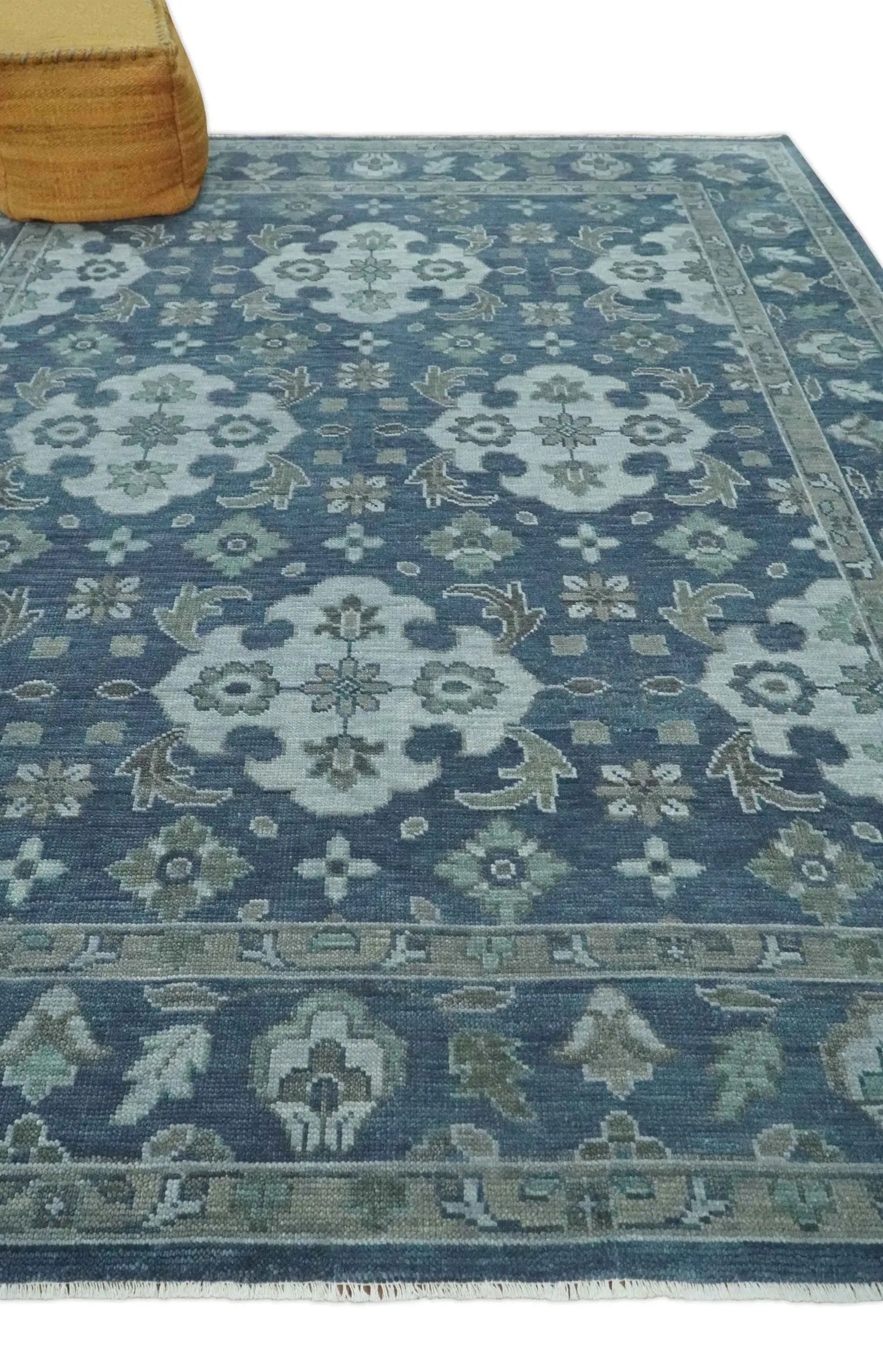 Custom Made Traditional Design Blue, Silver and Gray Hand knotted wool Area Rug