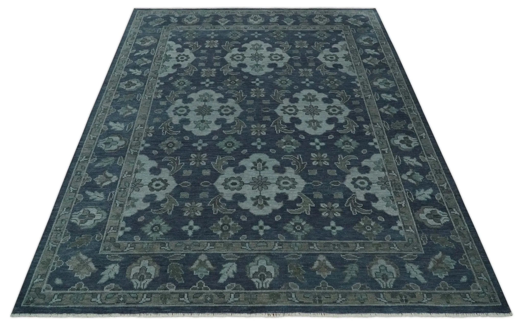 Custom Made Traditional Design Blue, Silver and Gray Hand knotted wool Area Rug