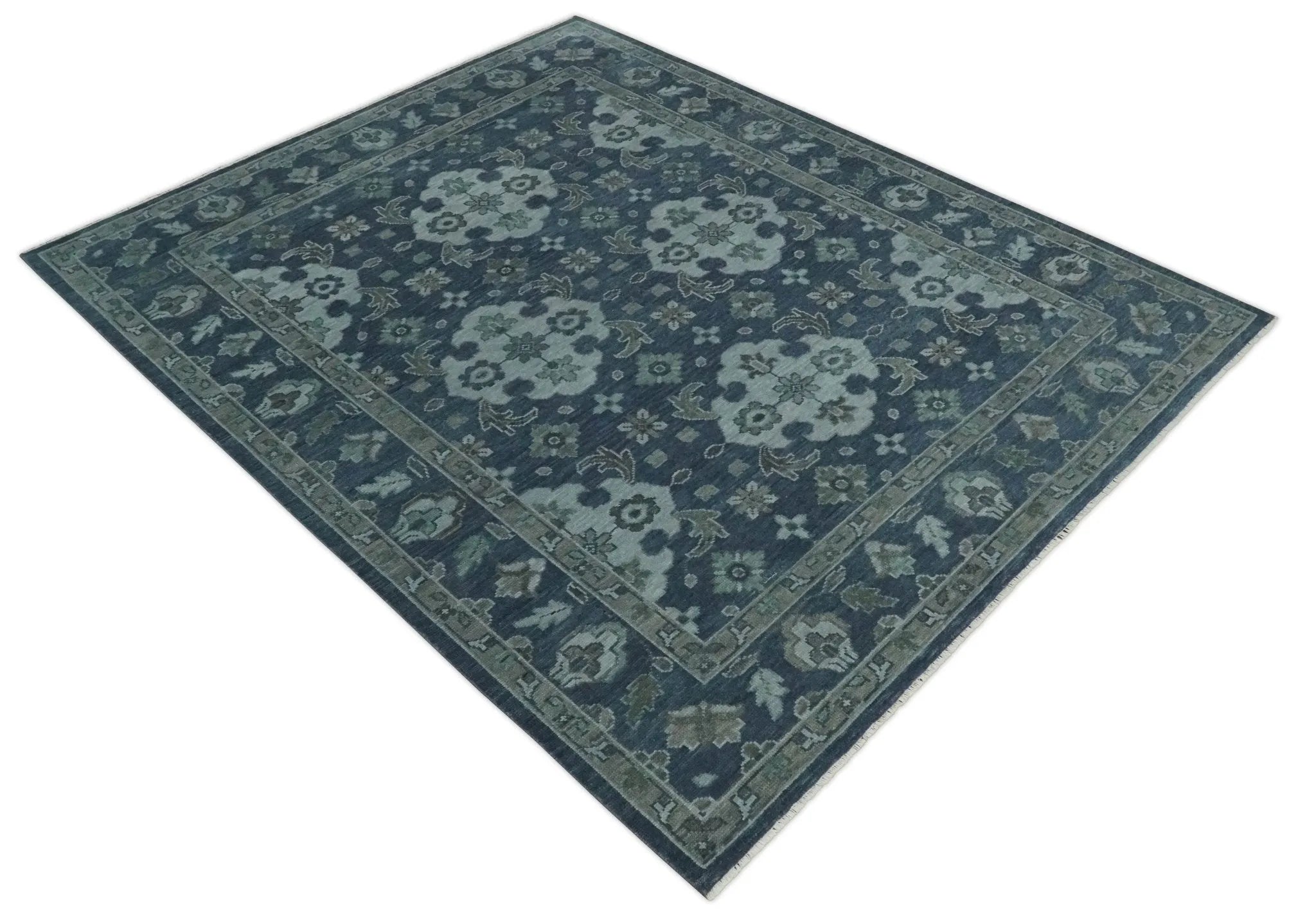 Custom Made Traditional Design Blue, Silver and Gray Hand knotted wool Area Rug