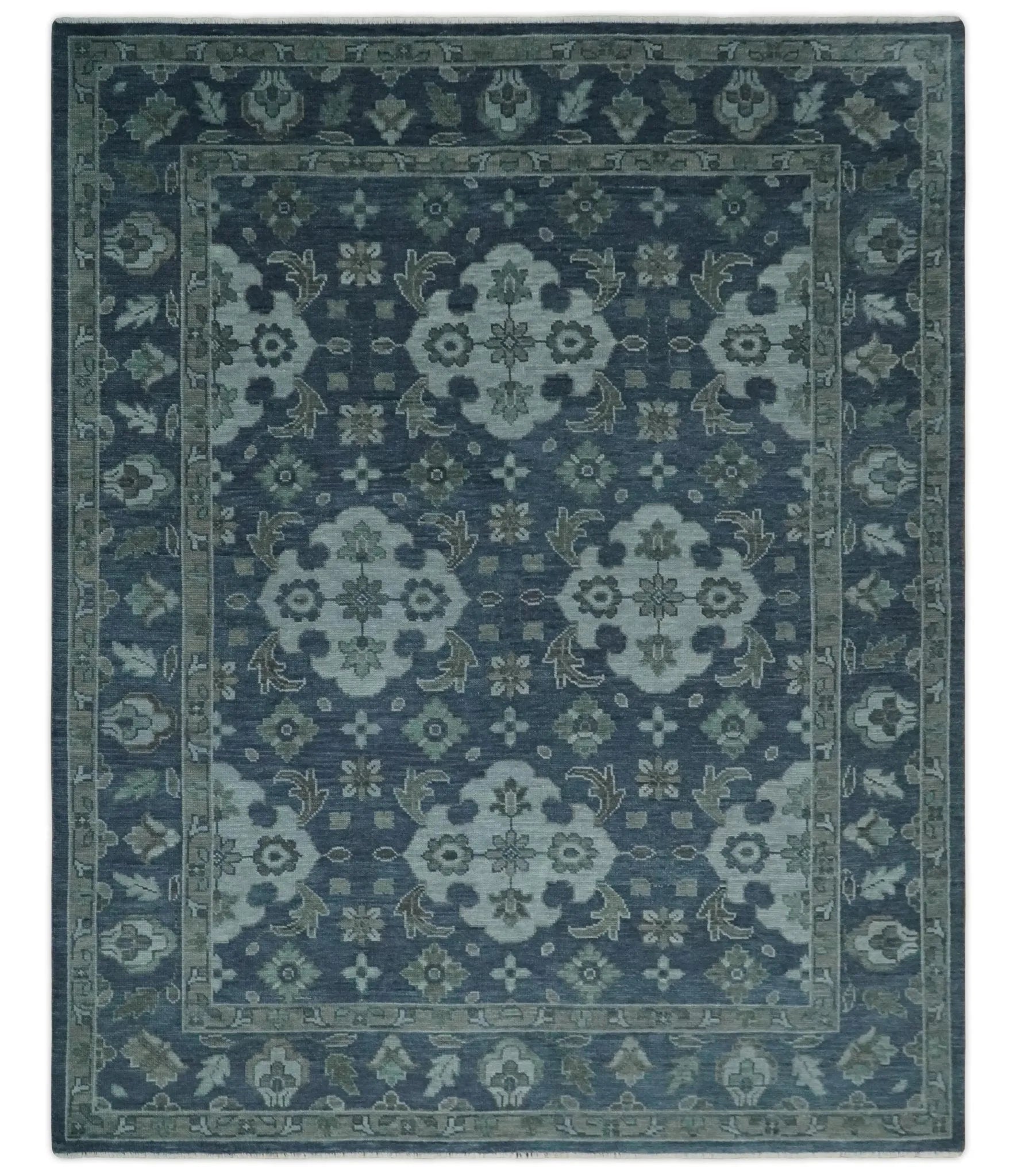 Custom Made Traditional Design Blue, Silver and Gray Hand knotted wool Area Rug