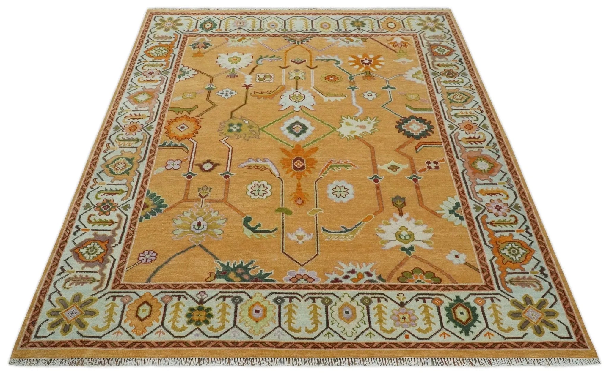 Custom Made Traditional Floral Dark Peach and Ivory Hand knotted Multi Size wool Area Rug