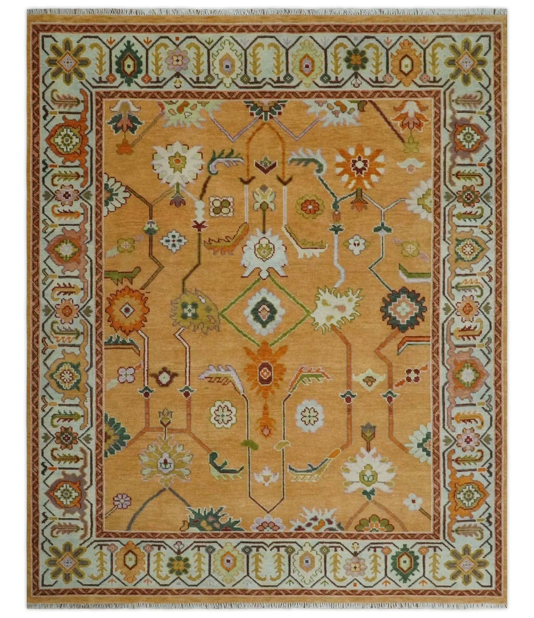 Custom Made Traditional Floral Dark Peach and Ivory Hand knotted Multi Size wool Area Rug