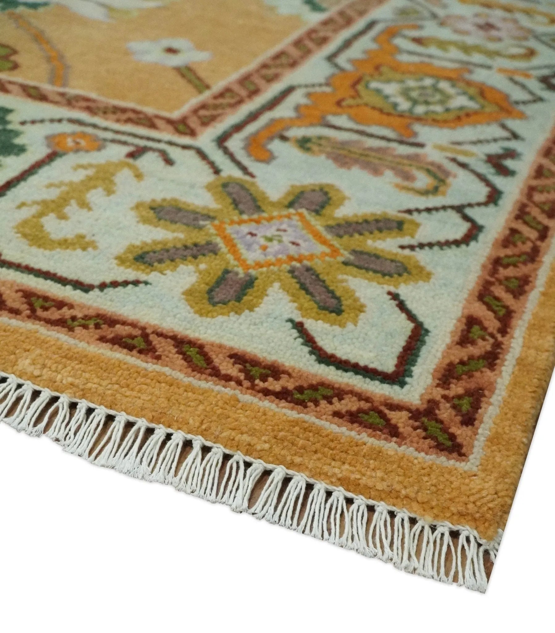 Custom Made Traditional Floral Dark Peach and Ivory Hand knotted Multi Size wool Area Rug