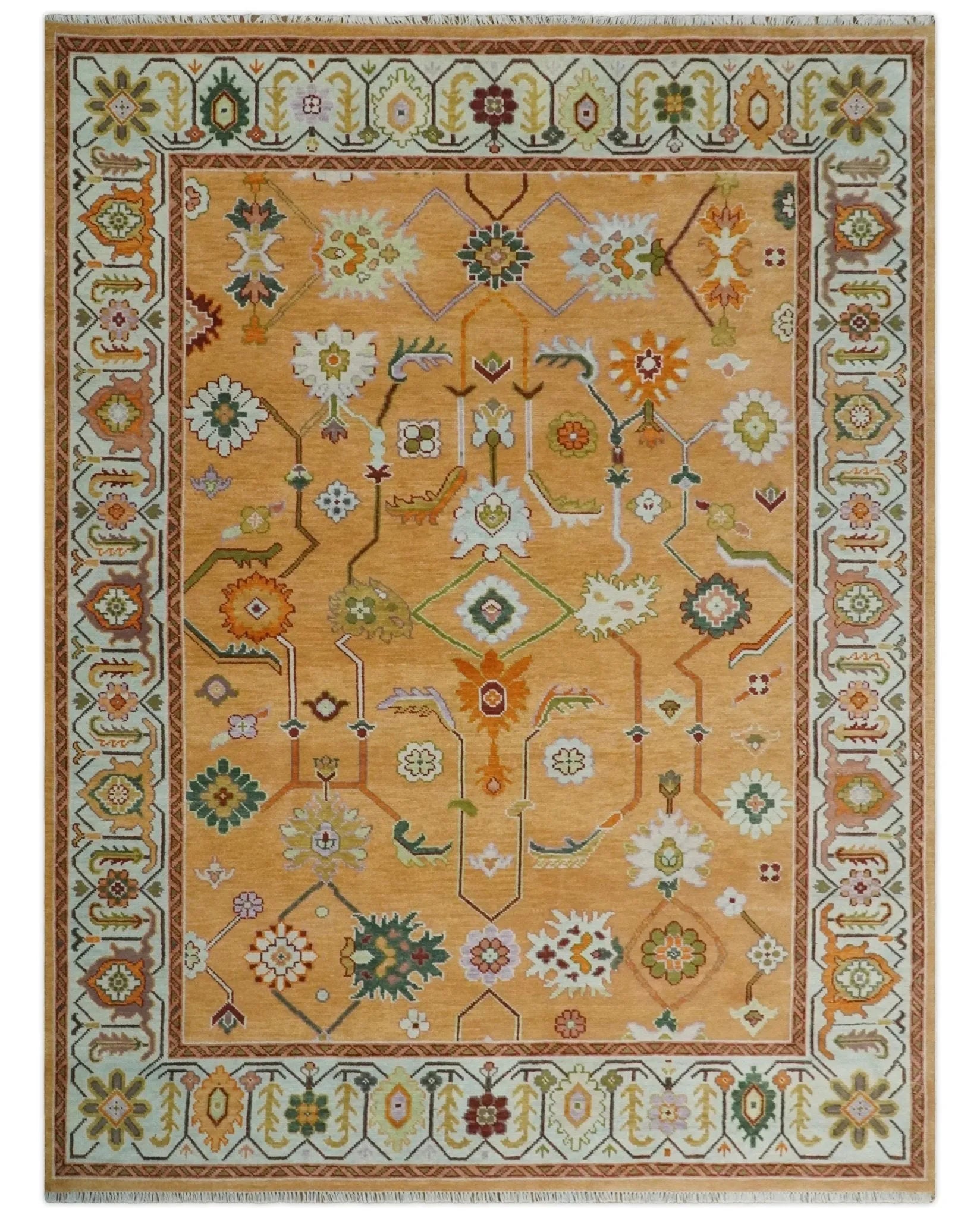 Custom Made Traditional Floral Dark Peach and Ivory Hand knotted Multi Size wool Area Rug