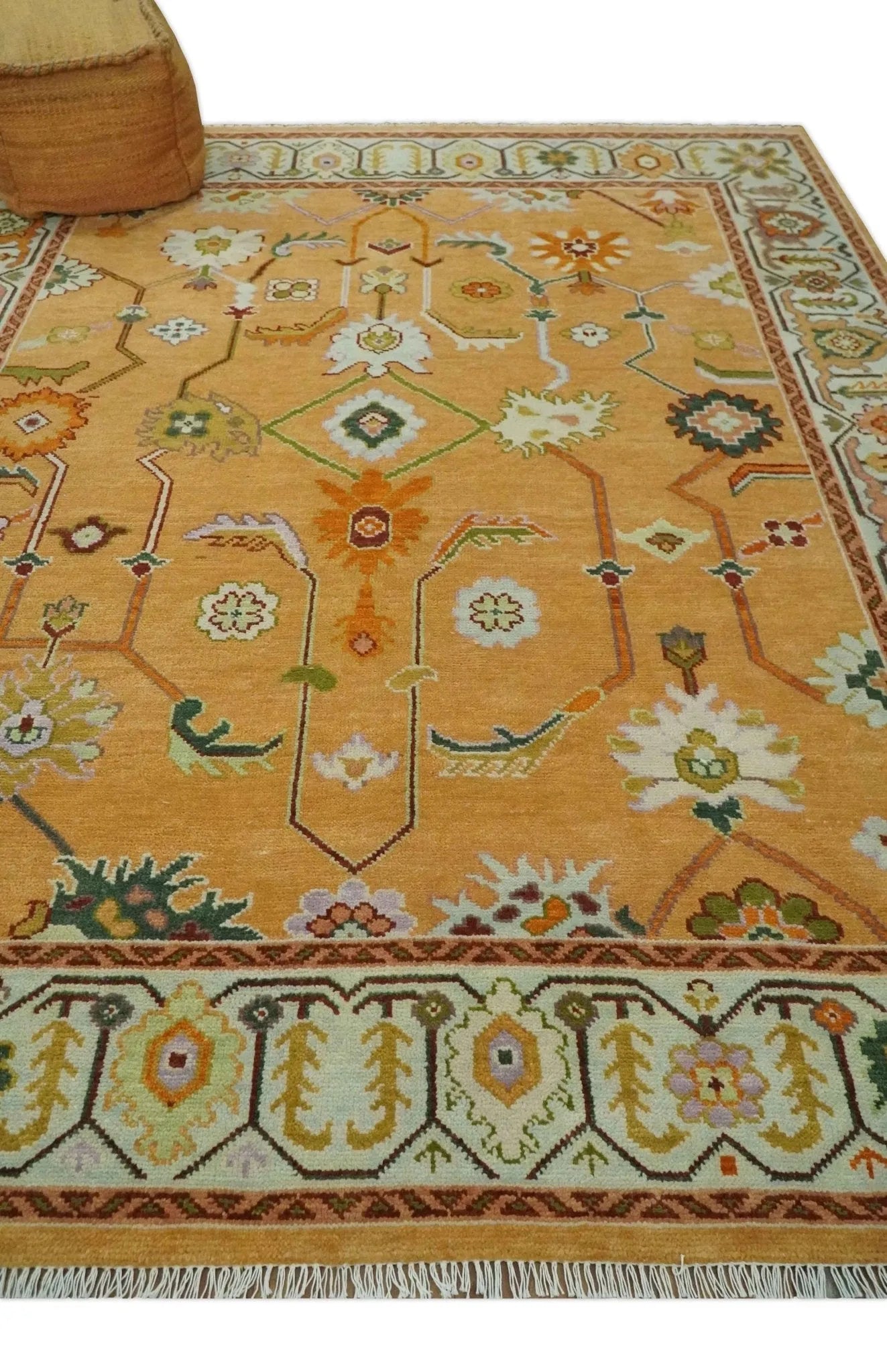 Custom Made Traditional Floral Dark Peach and Ivory Hand knotted Multi Size wool Area Rug