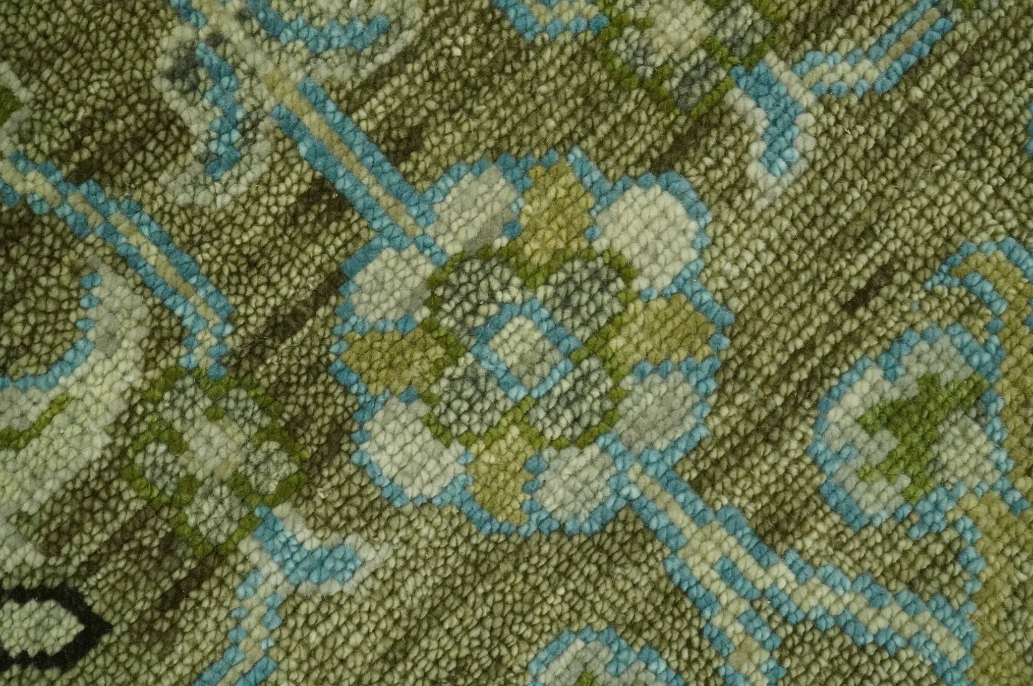 Custom Made Traditional Floral Green and Aqua Hand Knotted wool area rug