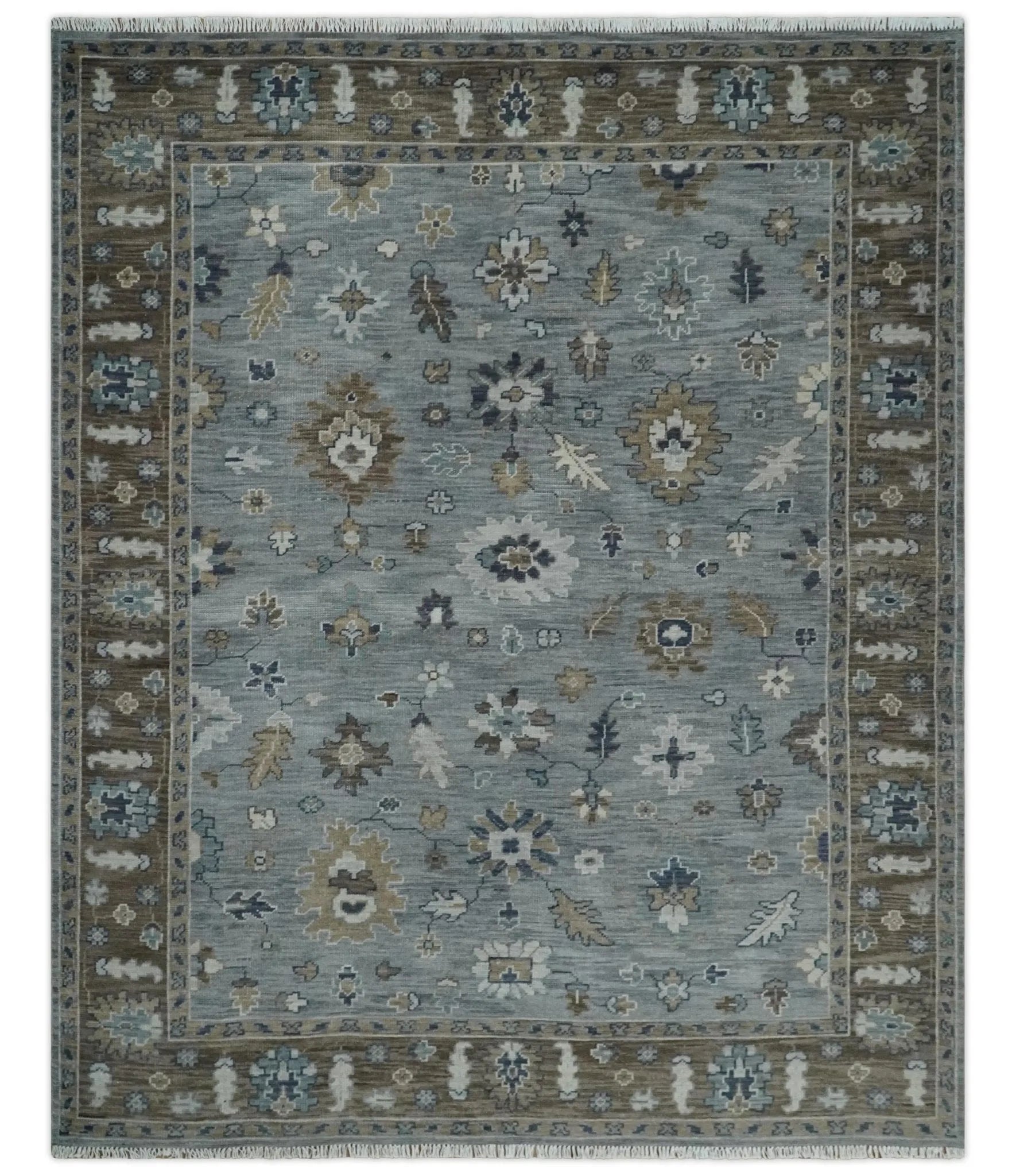 Custom Made Traditional Gray and Brown Multi Size Antique Style Hand knotted Wool Area Rug