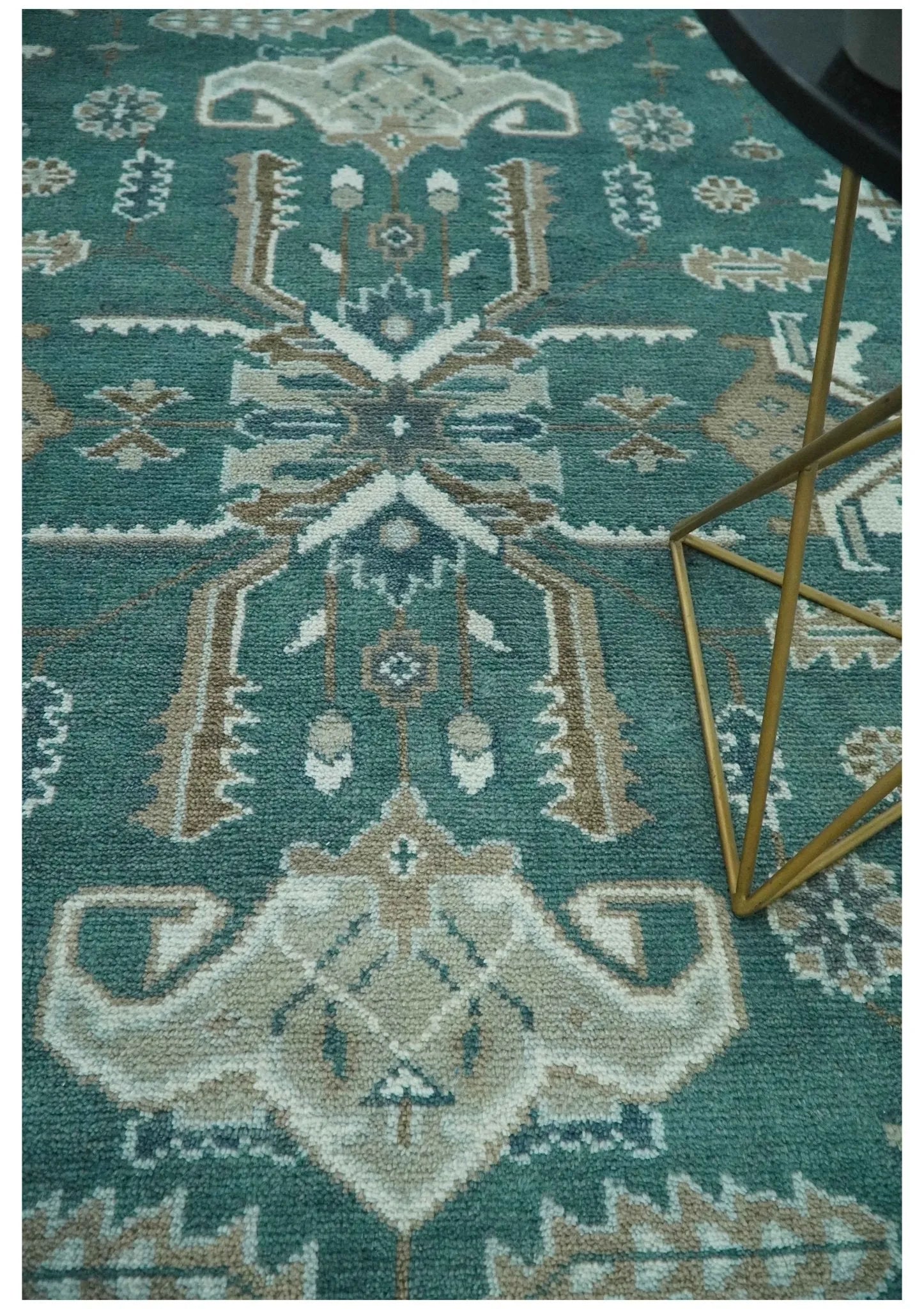 Custom Made Traditional Mamluk Design Teal, Ivory and Brown Hand Knotted wool Area Rug