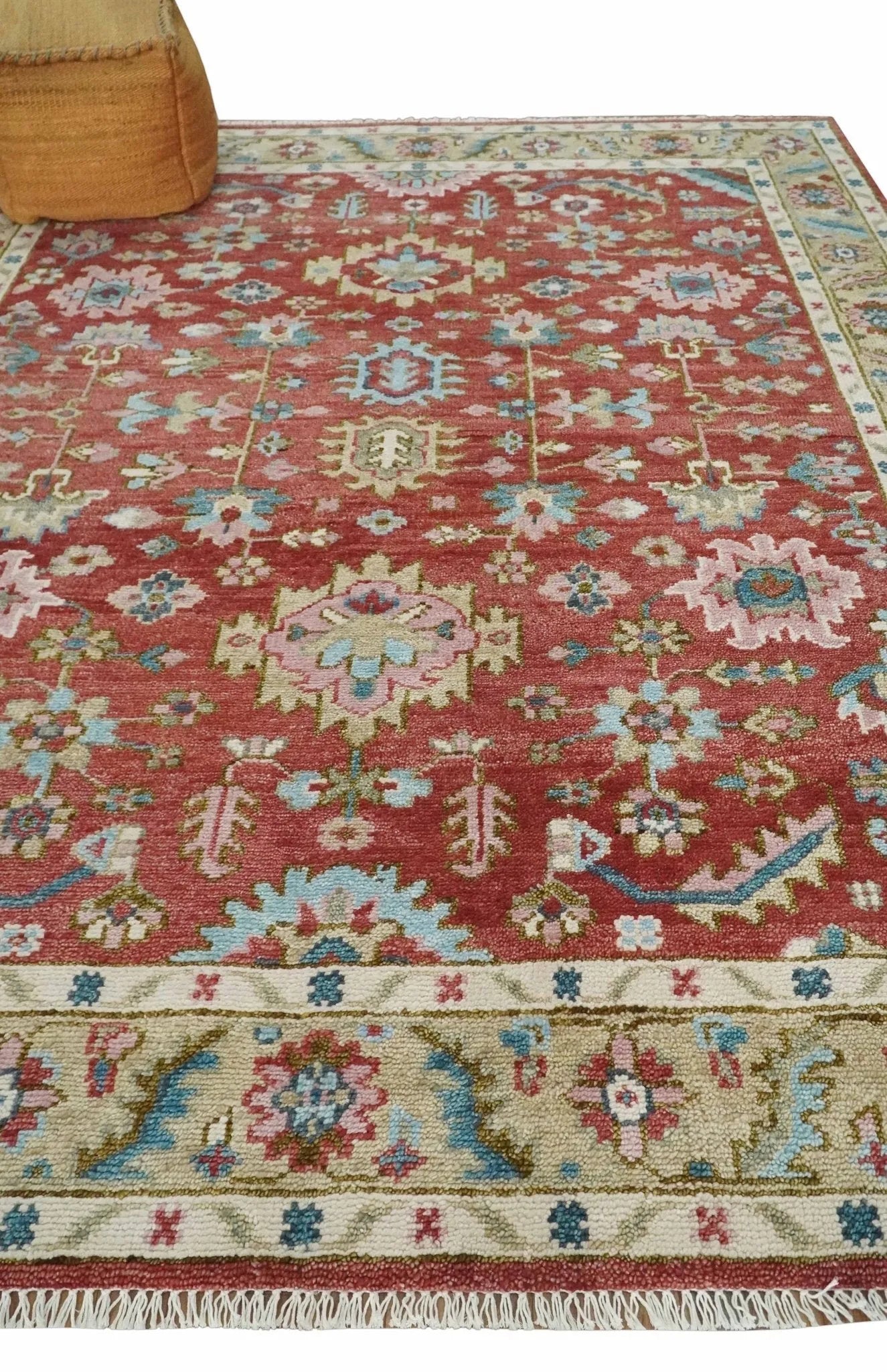 Custom Made Traditional Oushak Rust, Beige and Teal Hand knotted wool Area Rug