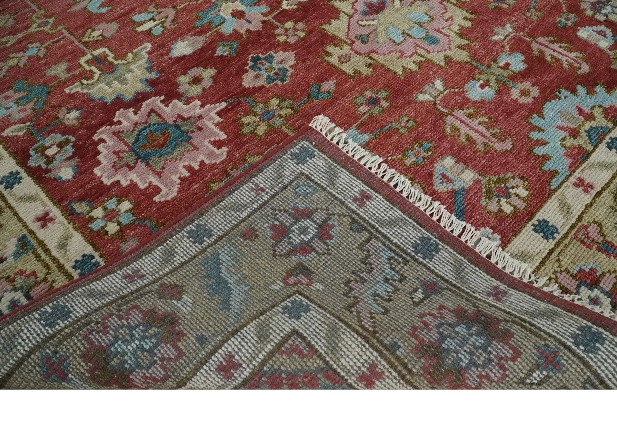 Custom Made Traditional Oushak Rust, Beige and Teal Hand knotted wool Area Rug