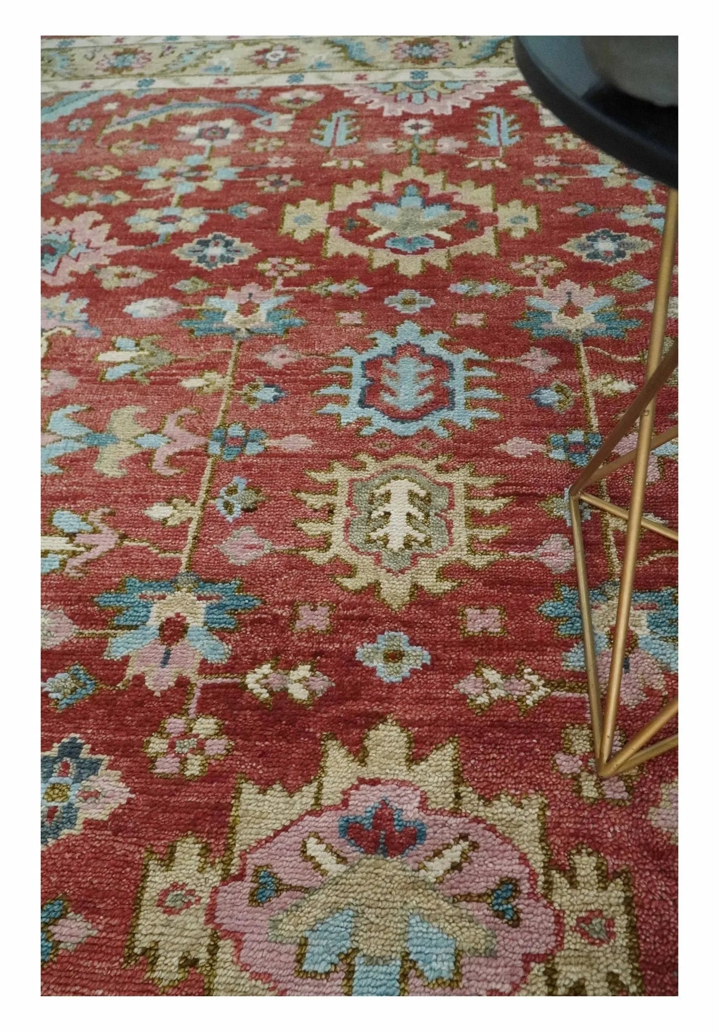 Custom Made Traditional Oushak Rust, Beige and Teal Hand knotted wool Area Rug