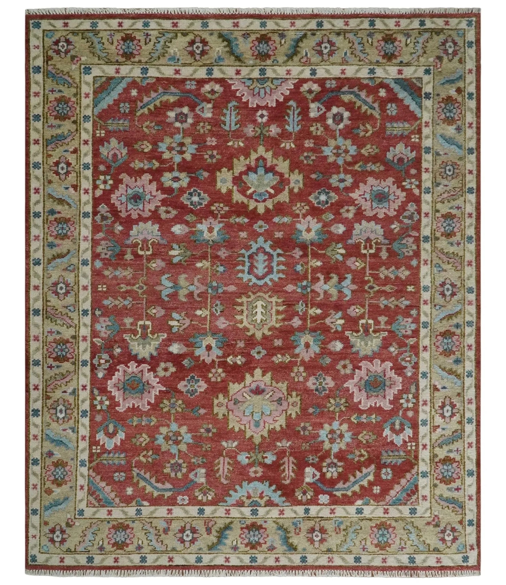 Custom Made Traditional Oushak Rust, Beige and Teal Hand knotted wool Area Rug