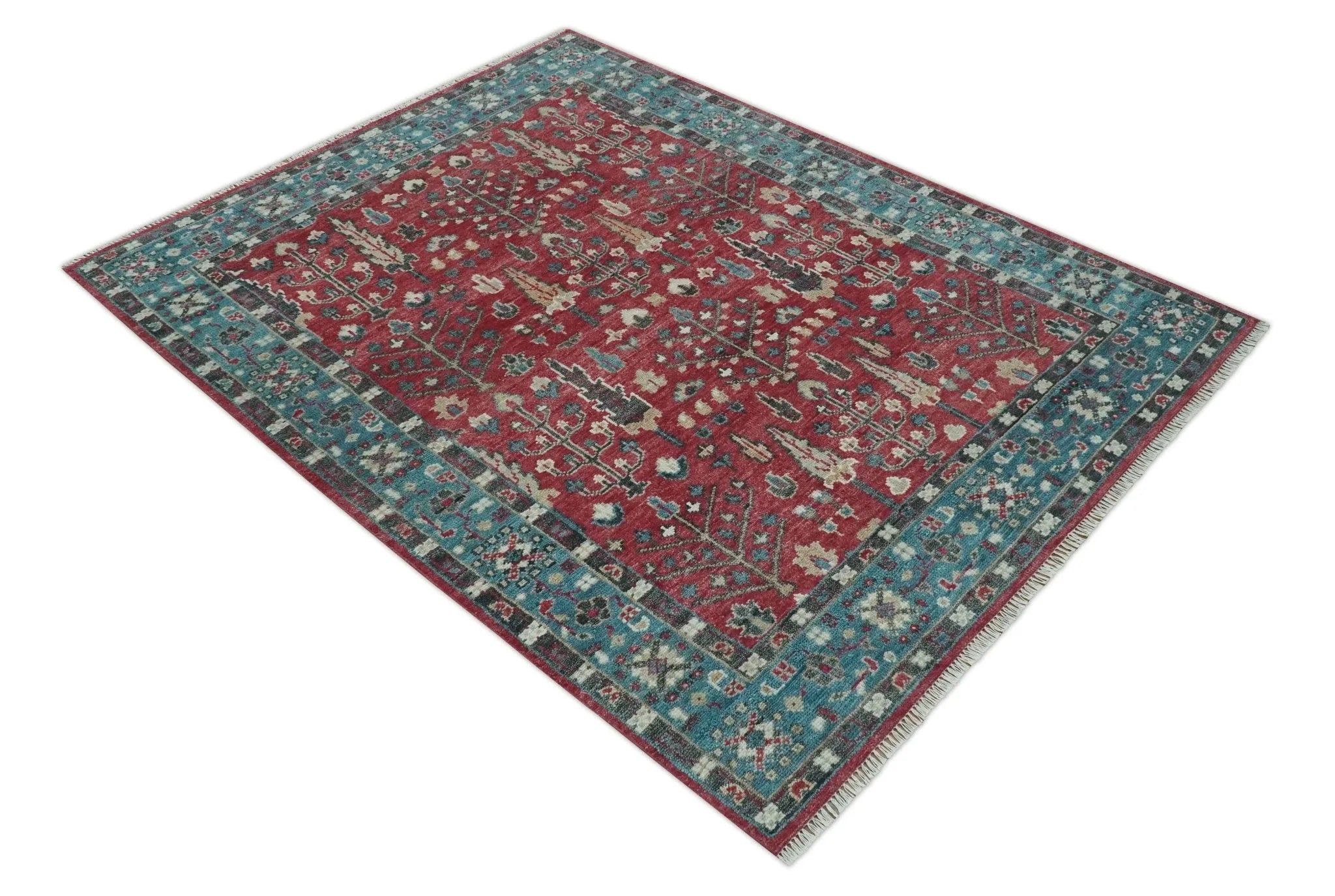 Custom Made Tree of Life Hand Knotted Maroon and Blue Traditional Wool area Rug