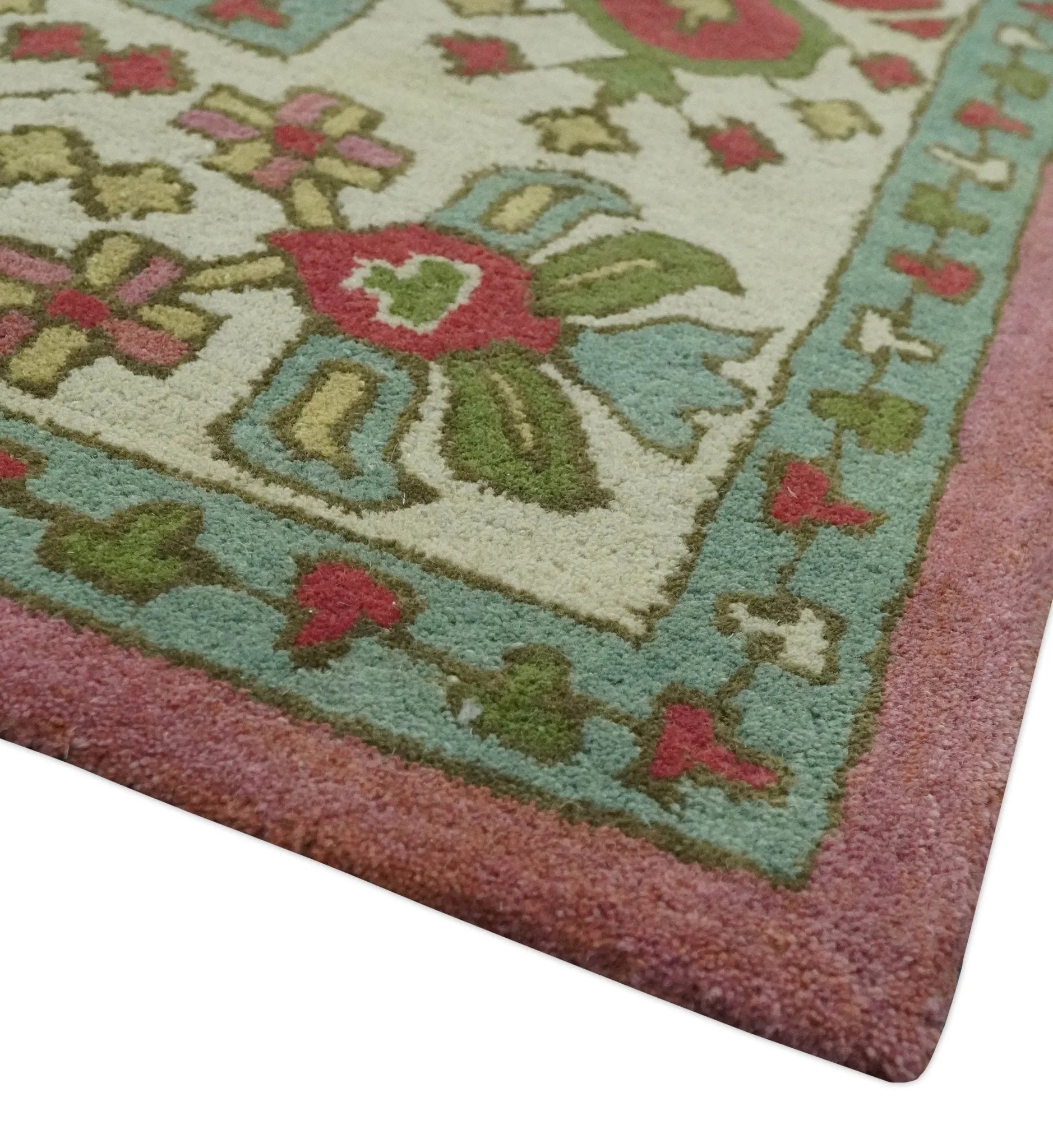 Custom Made Tree of life Traditional Floral Dark Peach, Beige and Green wool Area Rug