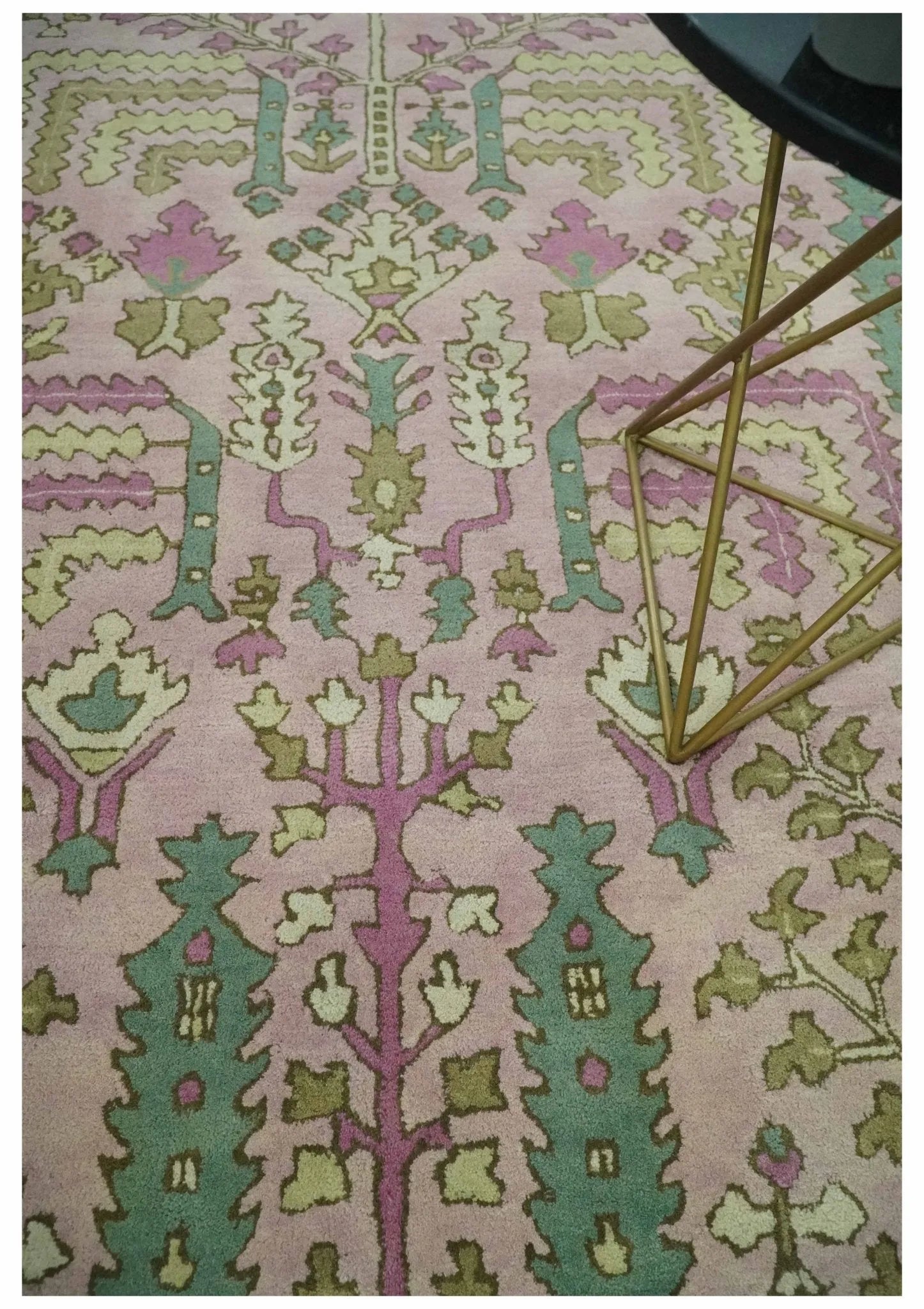 Custom Made Tree of life Traditional Floral Light Purple, Green, Olive and Beige Hand Tufted wool Area Rug