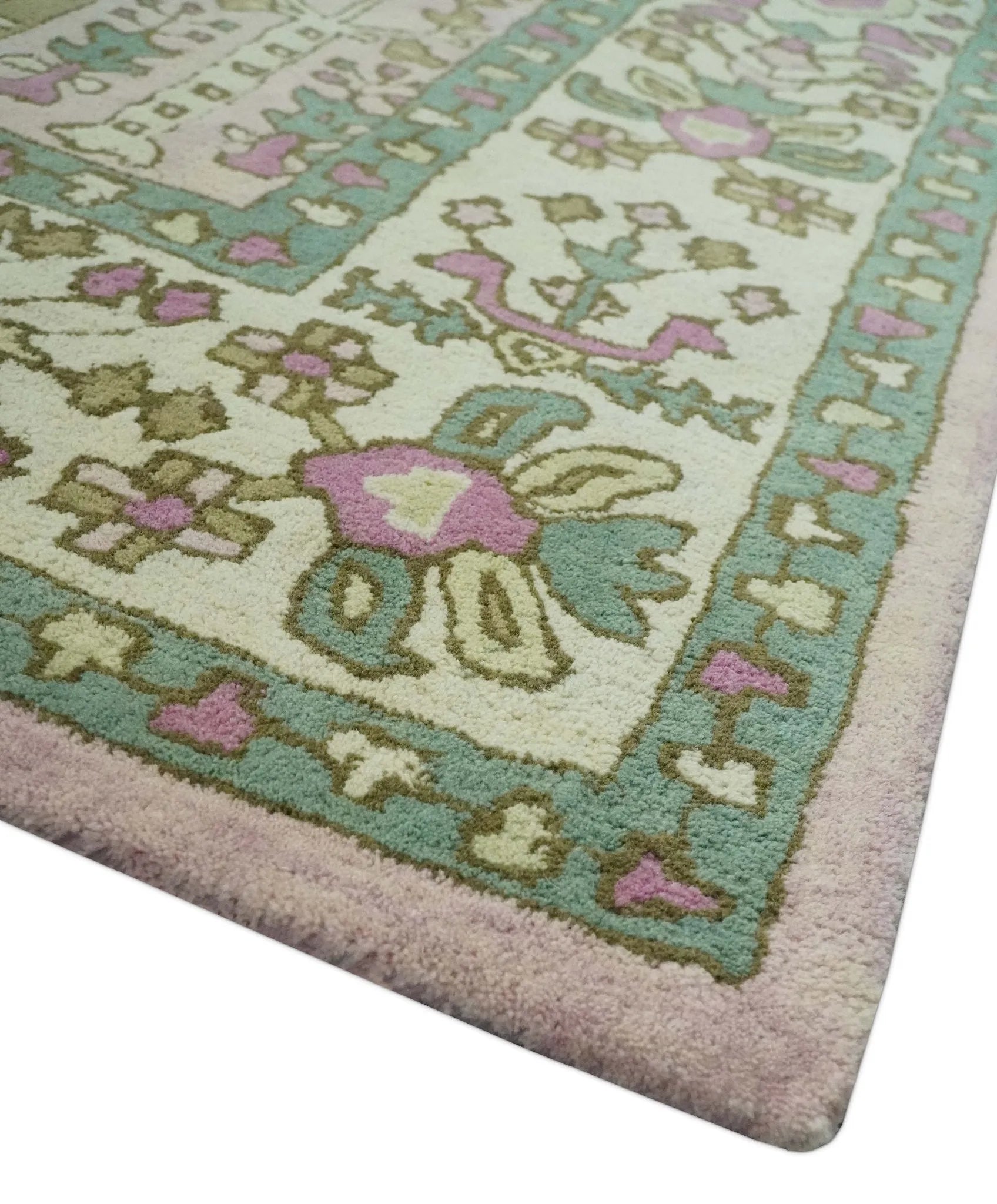 Custom Made Tree of life Traditional Floral Light Purple, Green, Olive and Beige Hand Tufted wool Area Rug