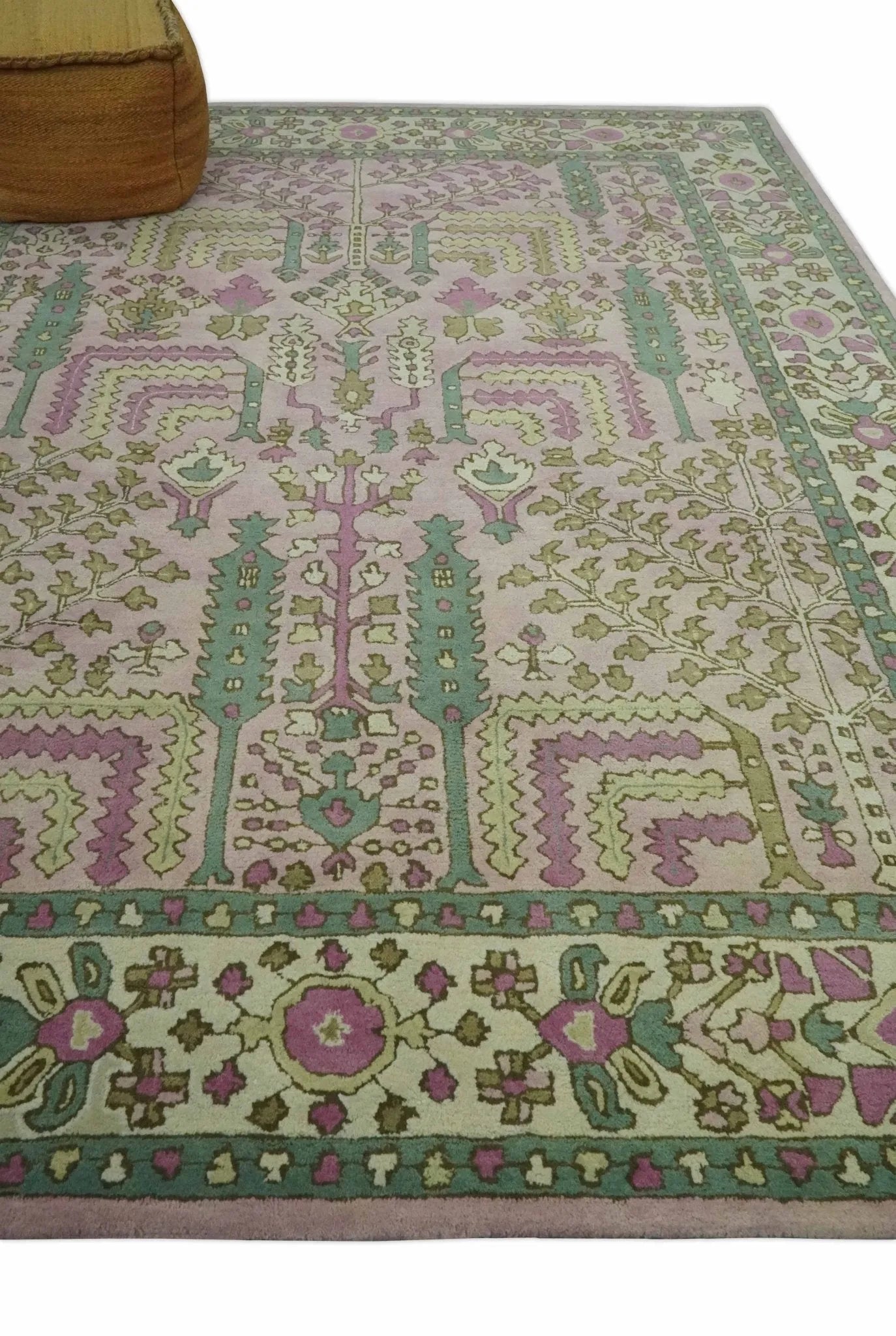 Custom Made Tree of life Traditional Floral Light Purple, Green, Olive and Beige Hand Tufted wool Area Rug