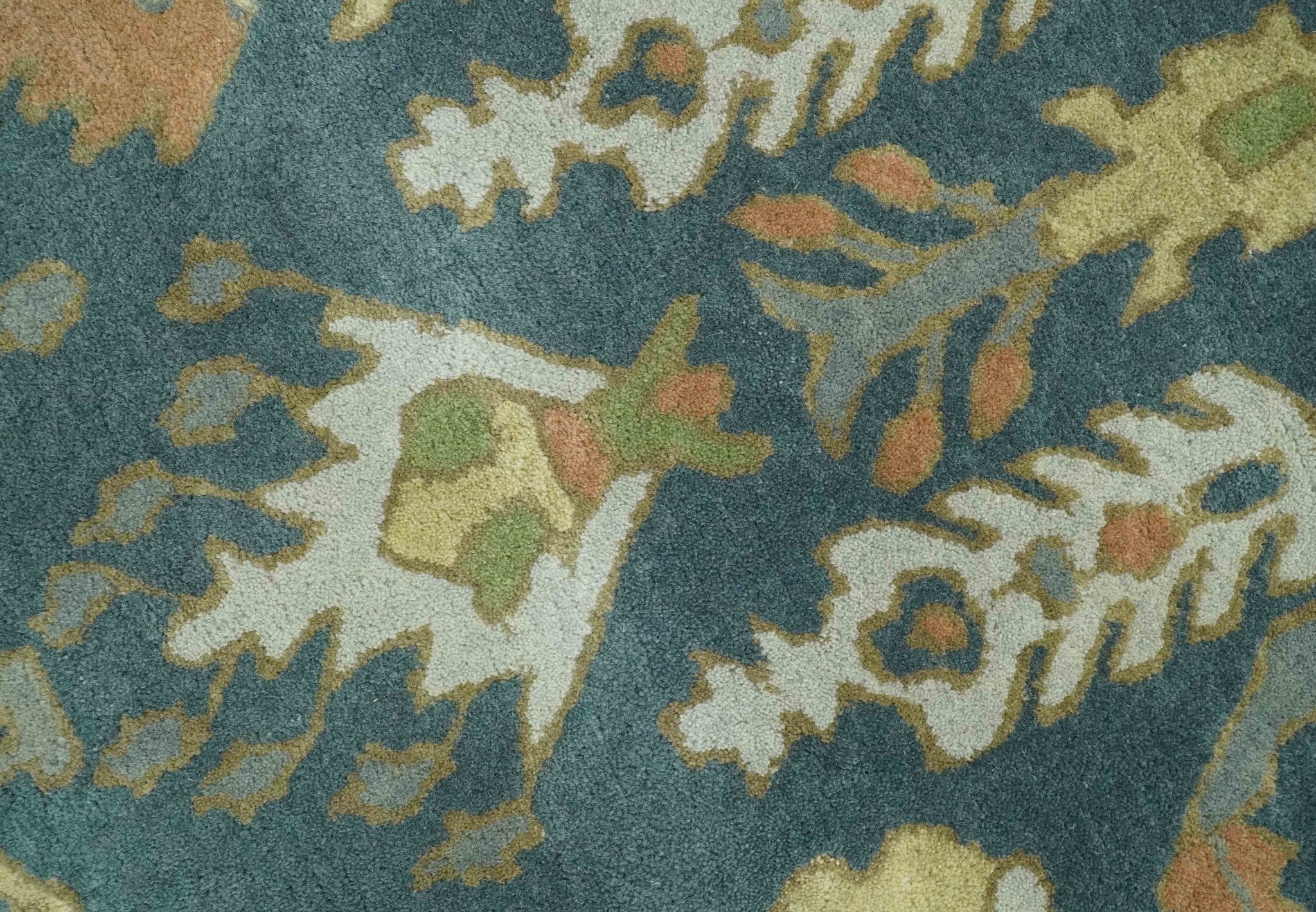 Custom Made Tree of life Traditional Teal, Silver, and Dark Peach wool Rug