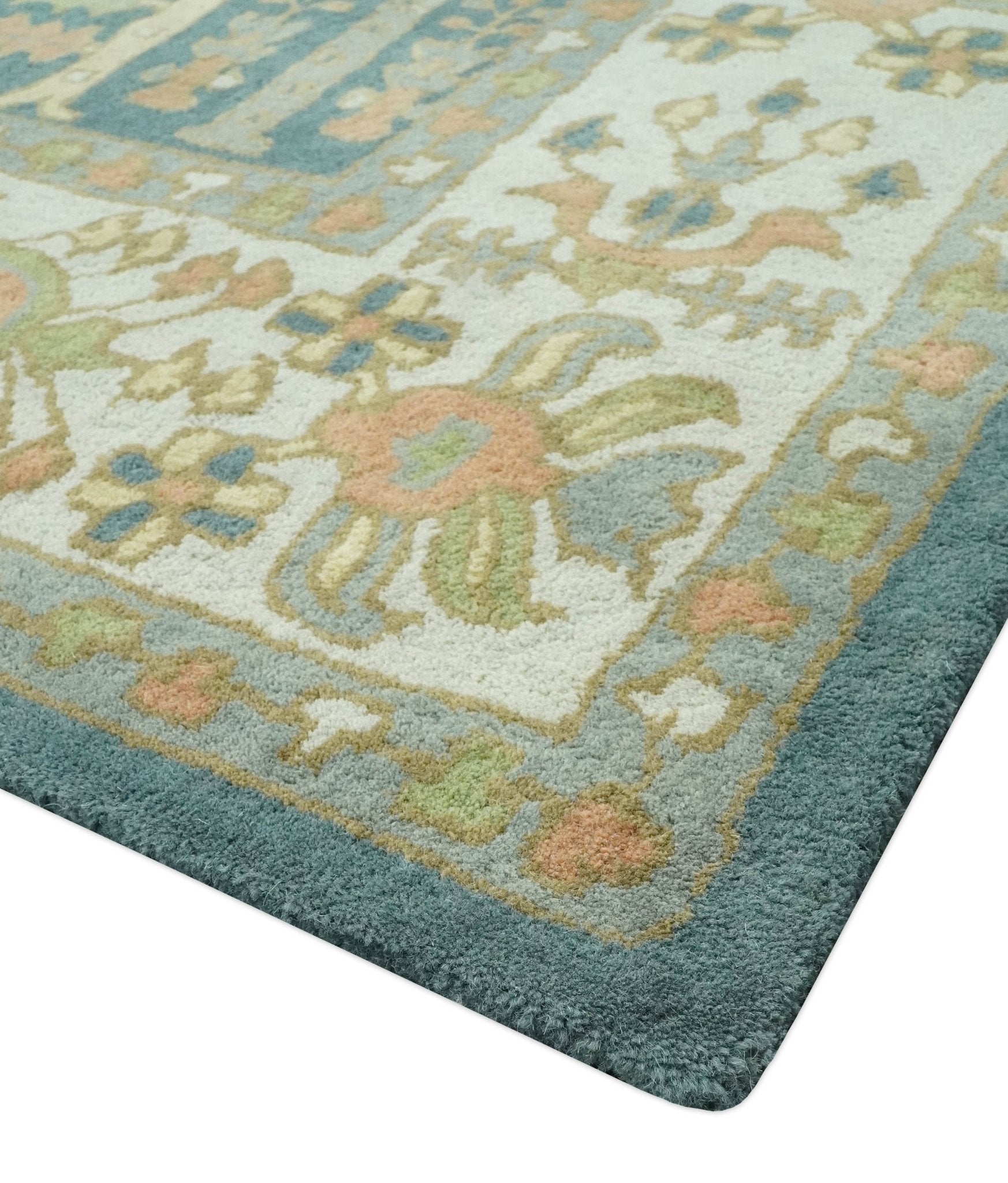 Custom Made Tree of life Traditional Teal, Silver, and Dark Peach wool Rug