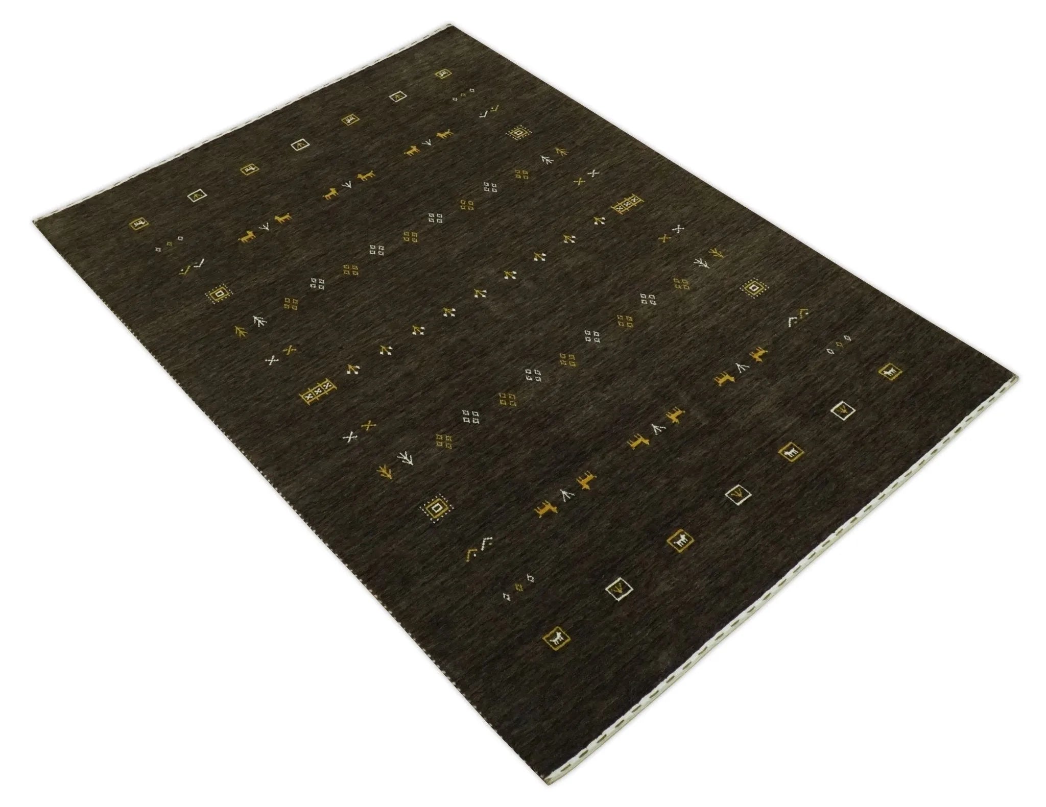 Custom Made Tribal look Brown Traditional Hand loom Wool Area Rug