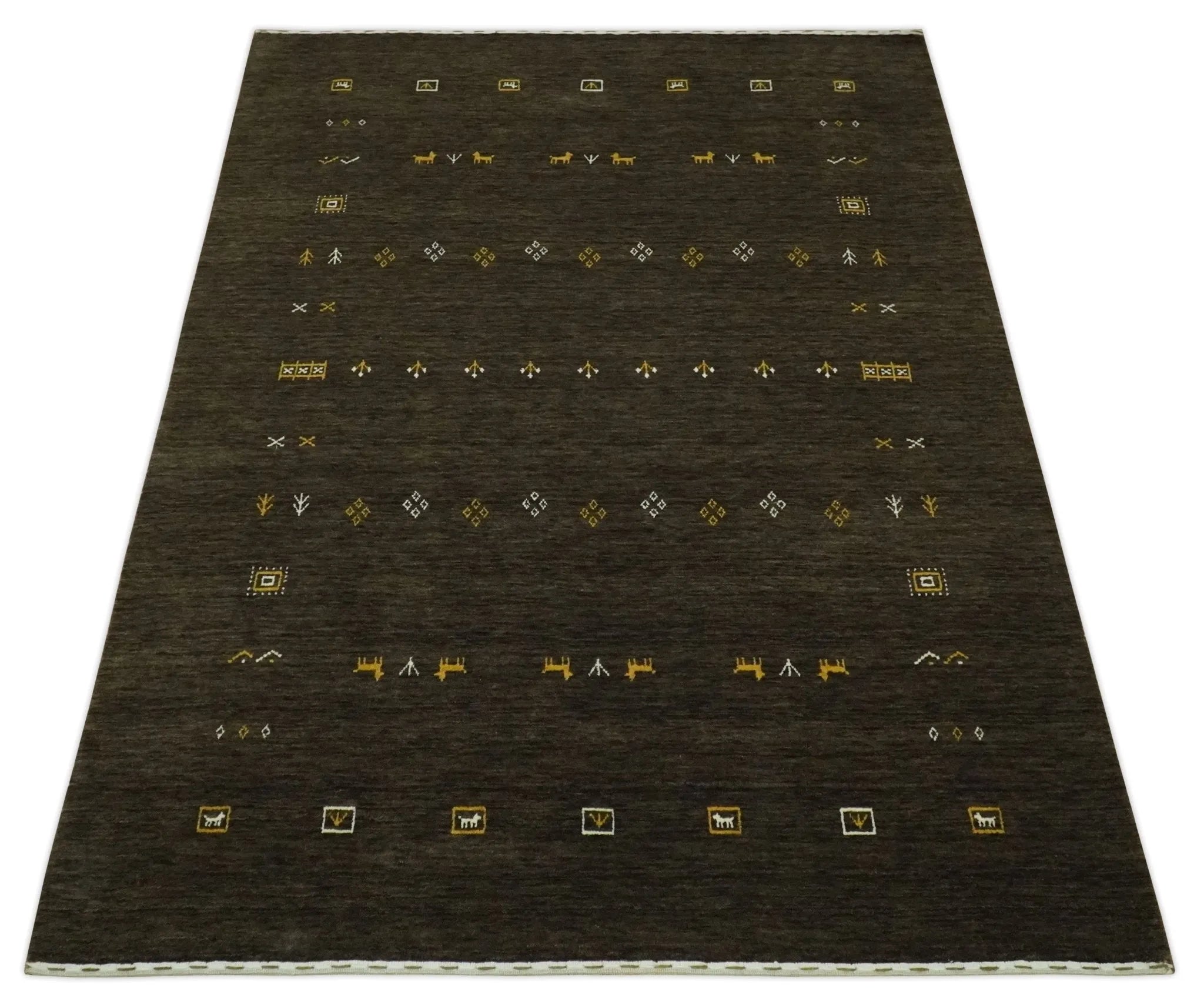 Custom Made Tribal look Brown Traditional Hand loom Wool Area Rug