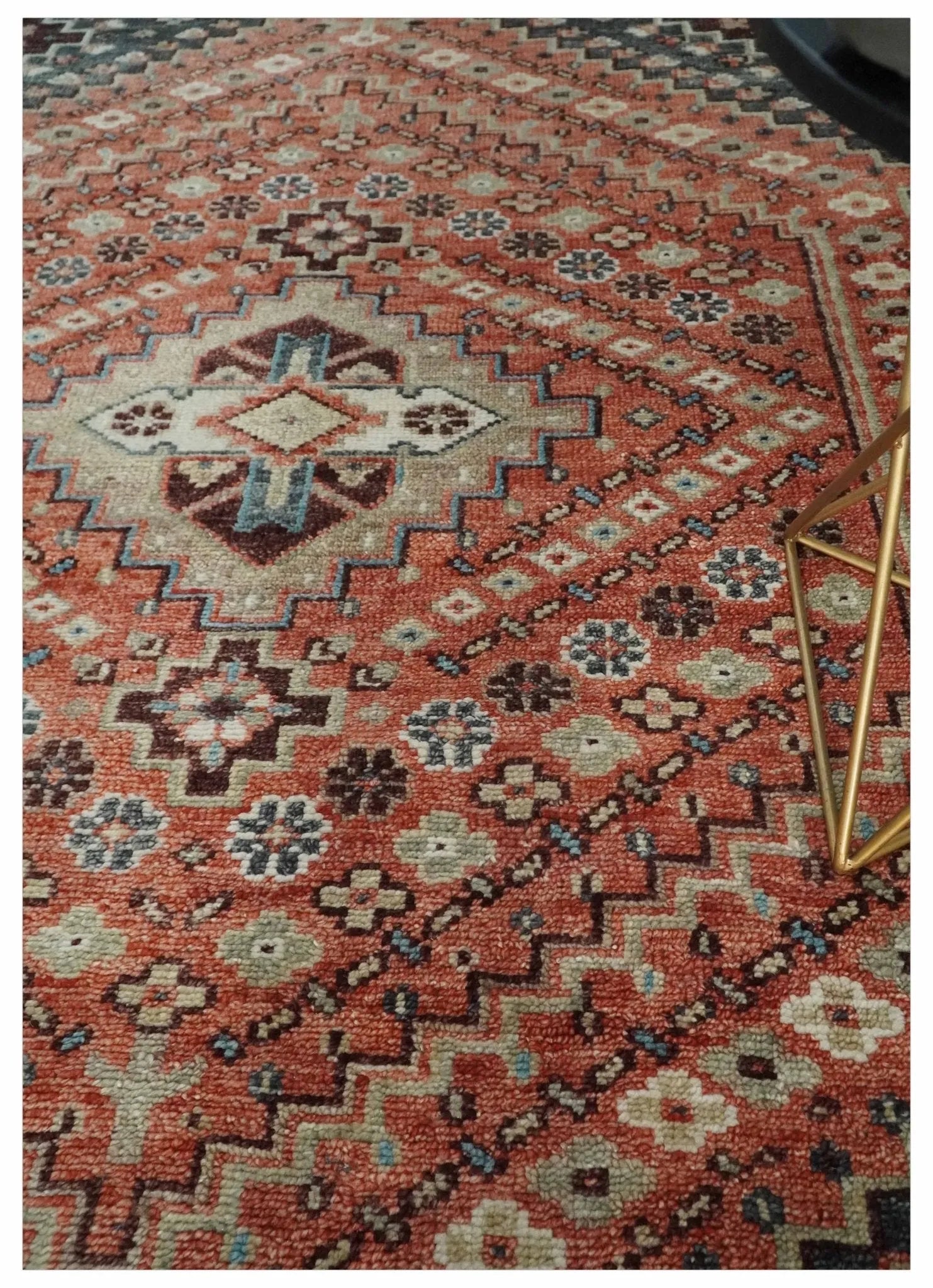 Custom Made Turkish Style Rust and Charcoal Traditional Medallion Hand knotted wool Area Rug