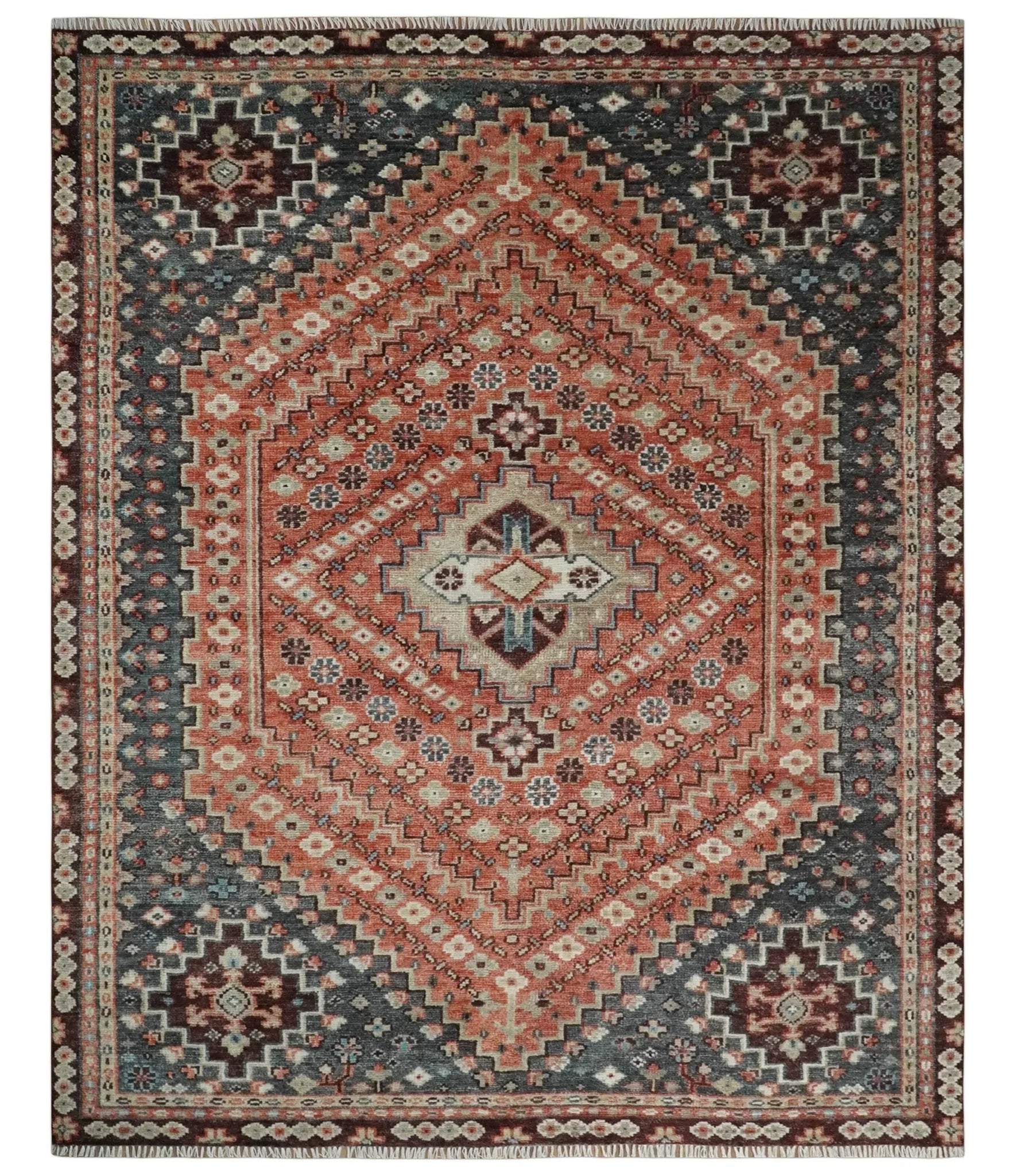 Custom Made Turkish Style Rust and Charcoal Traditional Medallion Hand knotted wool Area Rug