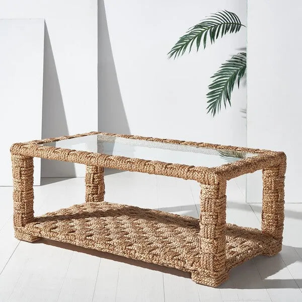 Christi Water Hyacinth Coffee Table in Natural with Wood Frame