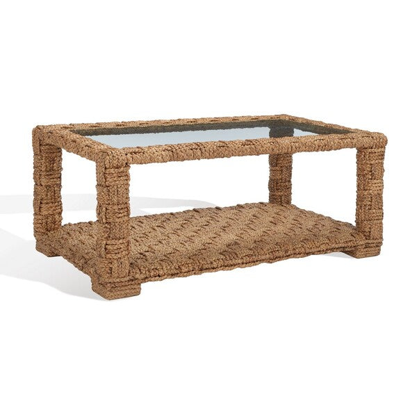 Christi Water Hyacinth Coffee Table in Natural with Wood Frame